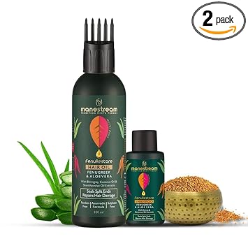 Manestream Fenurestore Ayurvedic Hair Oil with Fenugreek, Bhringraj & Aloe Vera for Men & Women | Naturally Repairs Split Ends, Dull & Damaged Hair | Free Mini Shampoo 30ml - Pack of 2