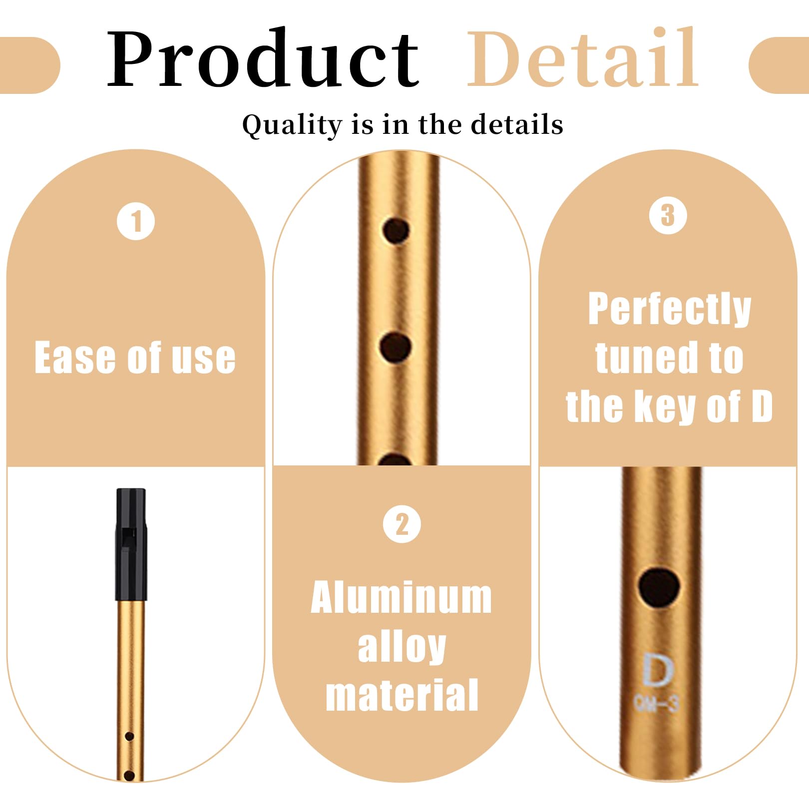 Tin Whistle D,Irish Tin Whistle Beginners D-Key 6-Hole Aluminum Penny Whistles Kids Instruments Wind,Black Golden Irish Flute Instrument for Beginners Performances(Comes With Study Manual/Flute Bag) - Image 3