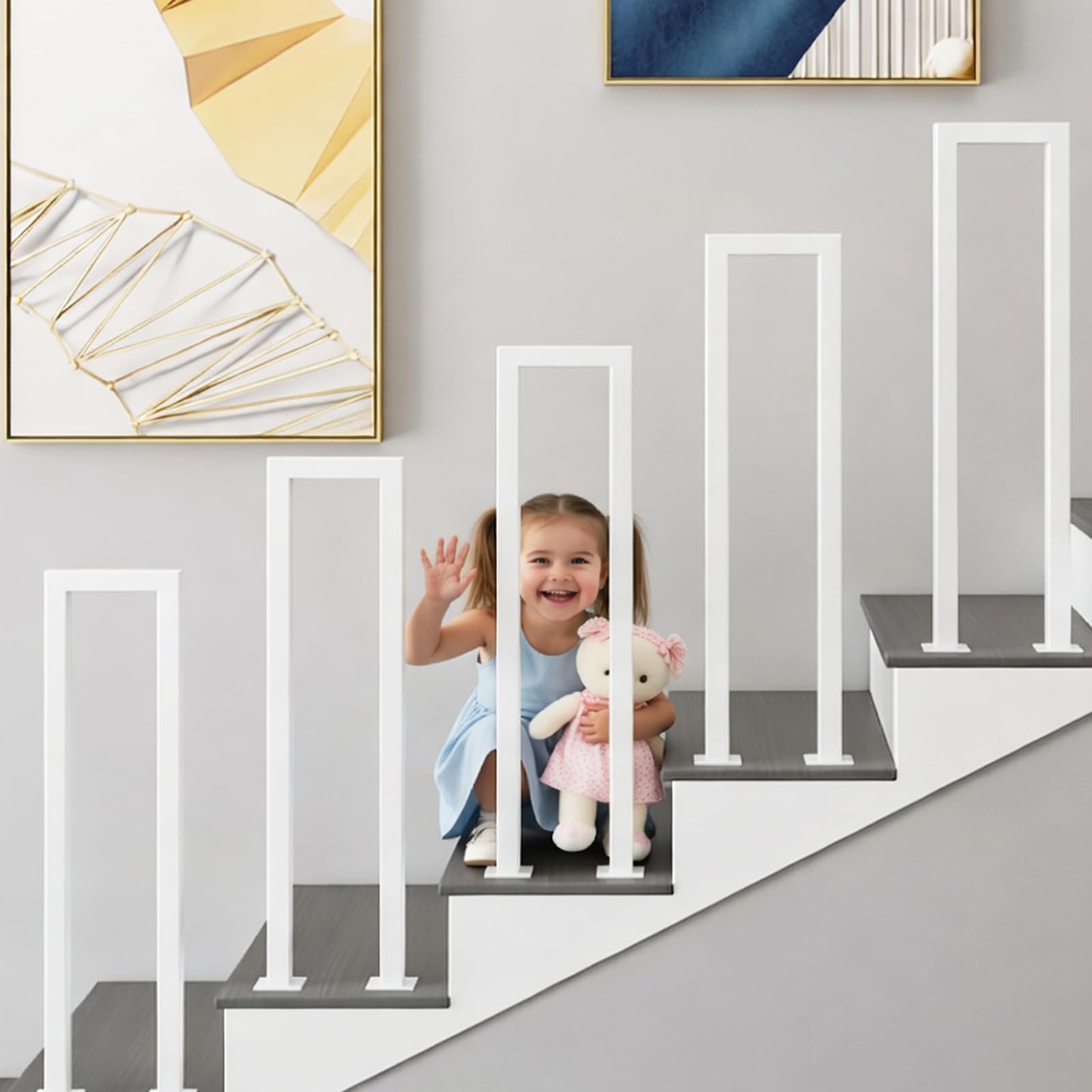 U-Shaped Stair Railing Indoor, Loft Decorative Handrail Stairs, Handrail Stair U Shape, Handrails for Outdoor Steps, for Stairs, Garden, House Entrance, Backyard, Balcony【White,Right Angle,70cm】