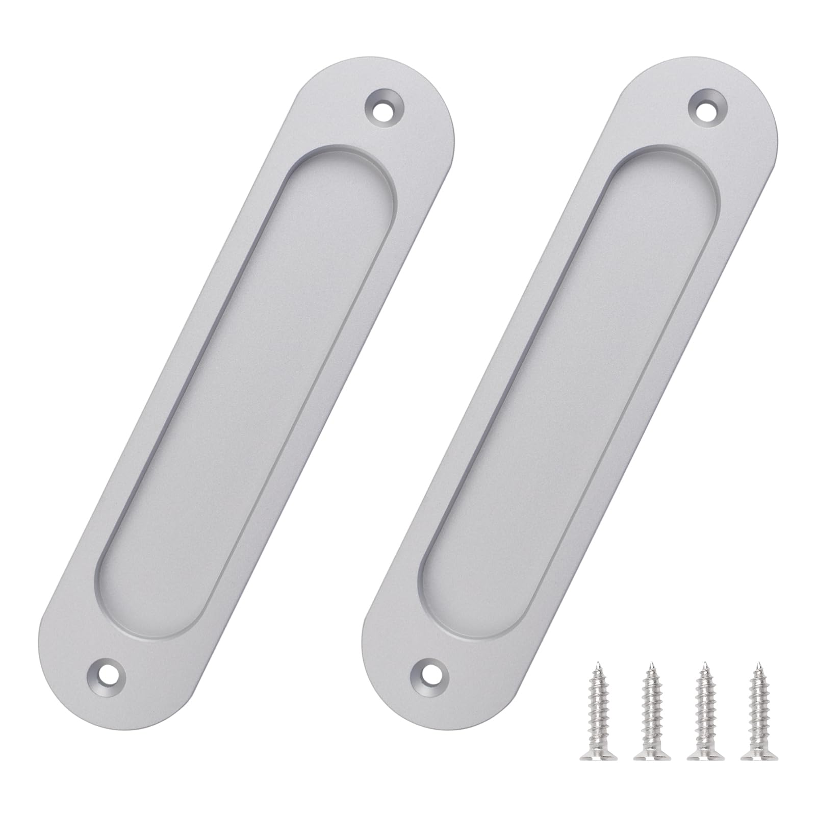 Morobor Silver Oval Recessed Sliding Door Pulls, 2Pcs Flush Pull Aluminum Alloy Closet Door Finger Pulls With Mounting Screws For Sliding Barn Door(150Mm)