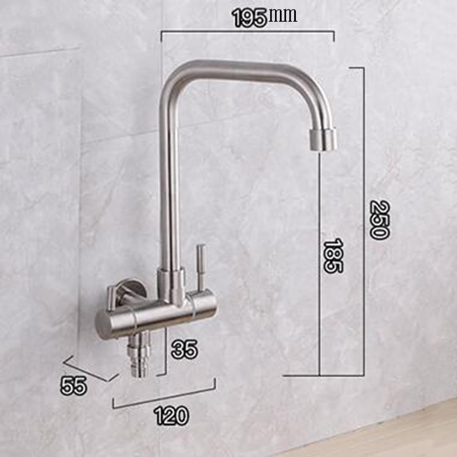 Grifo Cocina Pared Solo Agua Fria Acero Inoxidable Grifo de Cocina con Pistola Grifo de Cocina Cepillado-C