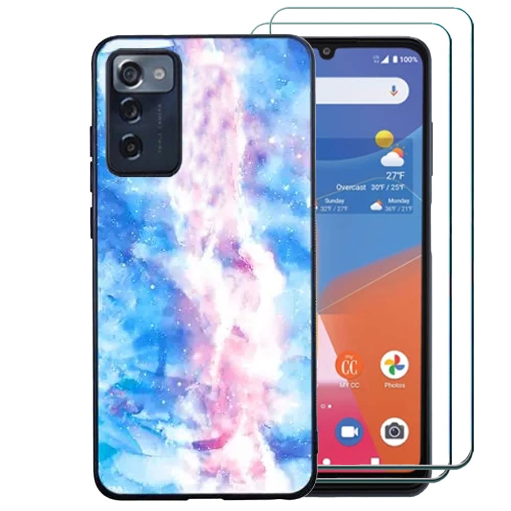 for Consumer Cellular ZMAX 5G Z7540 Case with Screen Protector, Marble TPU Case with Screen Protector 360 Full Body Shock Absorbing Marble Protection Case for Consumer Cellular ZMAX 5G -Blue