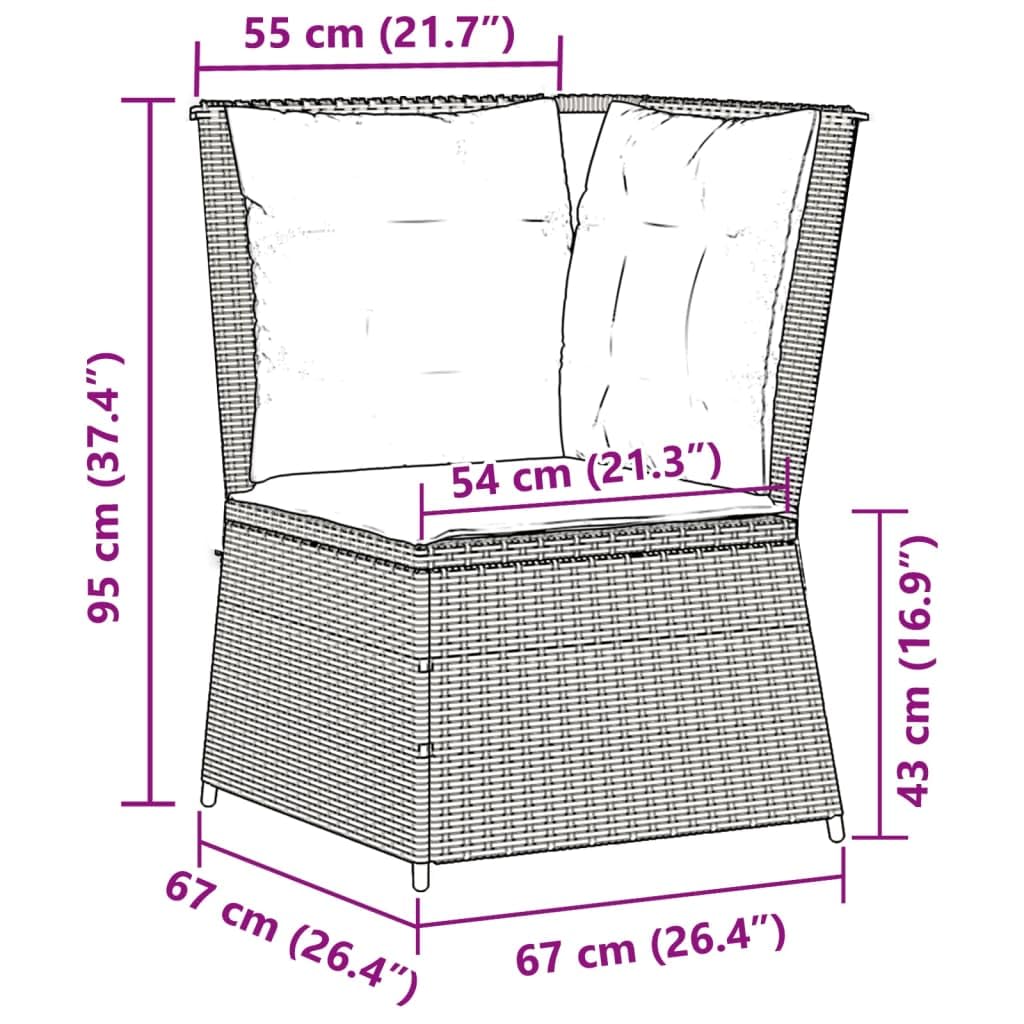 Divano Giardino Polyrattan Grigio Chiaro 67x67x95 cm | Cuscino seduta sfoderabile lavabile, 2 cuscini schienale, design modulare, 110 kg portata