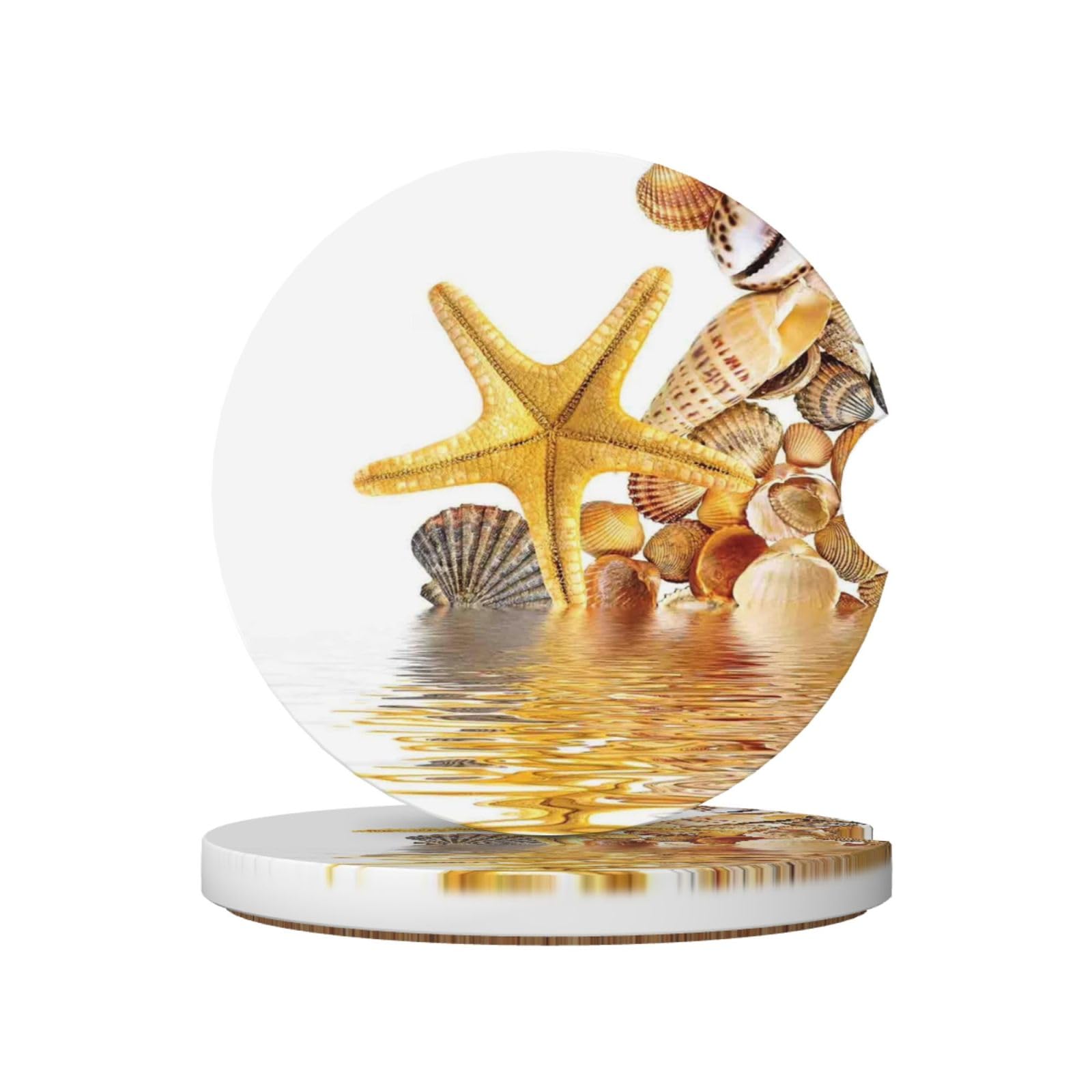 Starfish, Car Cup Holder Coasters 2 Pack, Absorbent Ceramic Car Coasters with Non Slip Cork Base