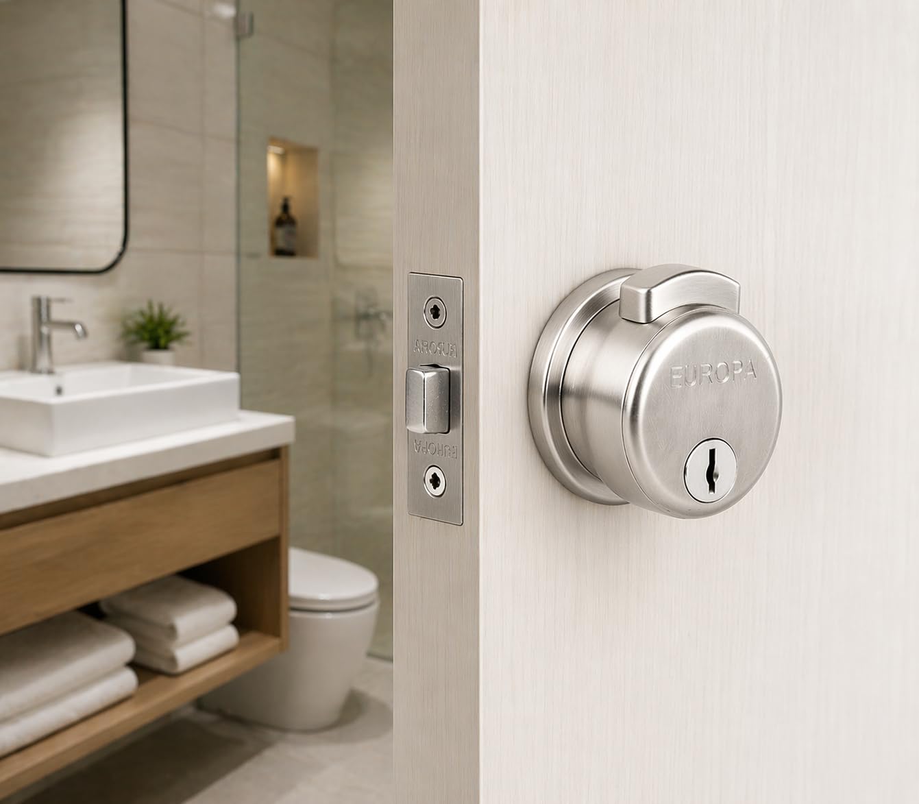 EUROPA Feather Touch Press Button Cylindrical Lock (C320SS with Out Keys ONLY for Bathroom)-image-25