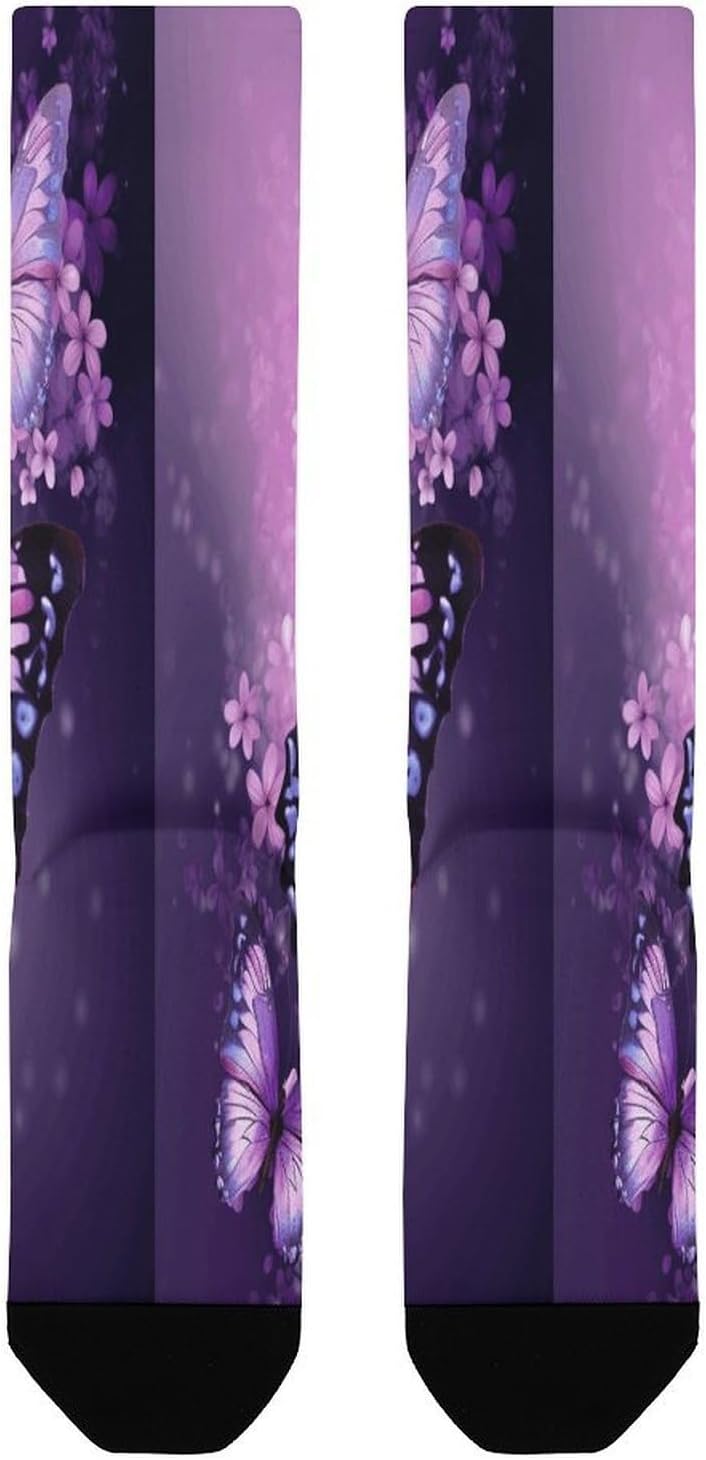 Beautiful Purple Butterfly Art Mid-Calf Socks Women Warm Knee High Socks Cozy Hiking Skiing Soft Boot Mid Calf Stocking Unisex