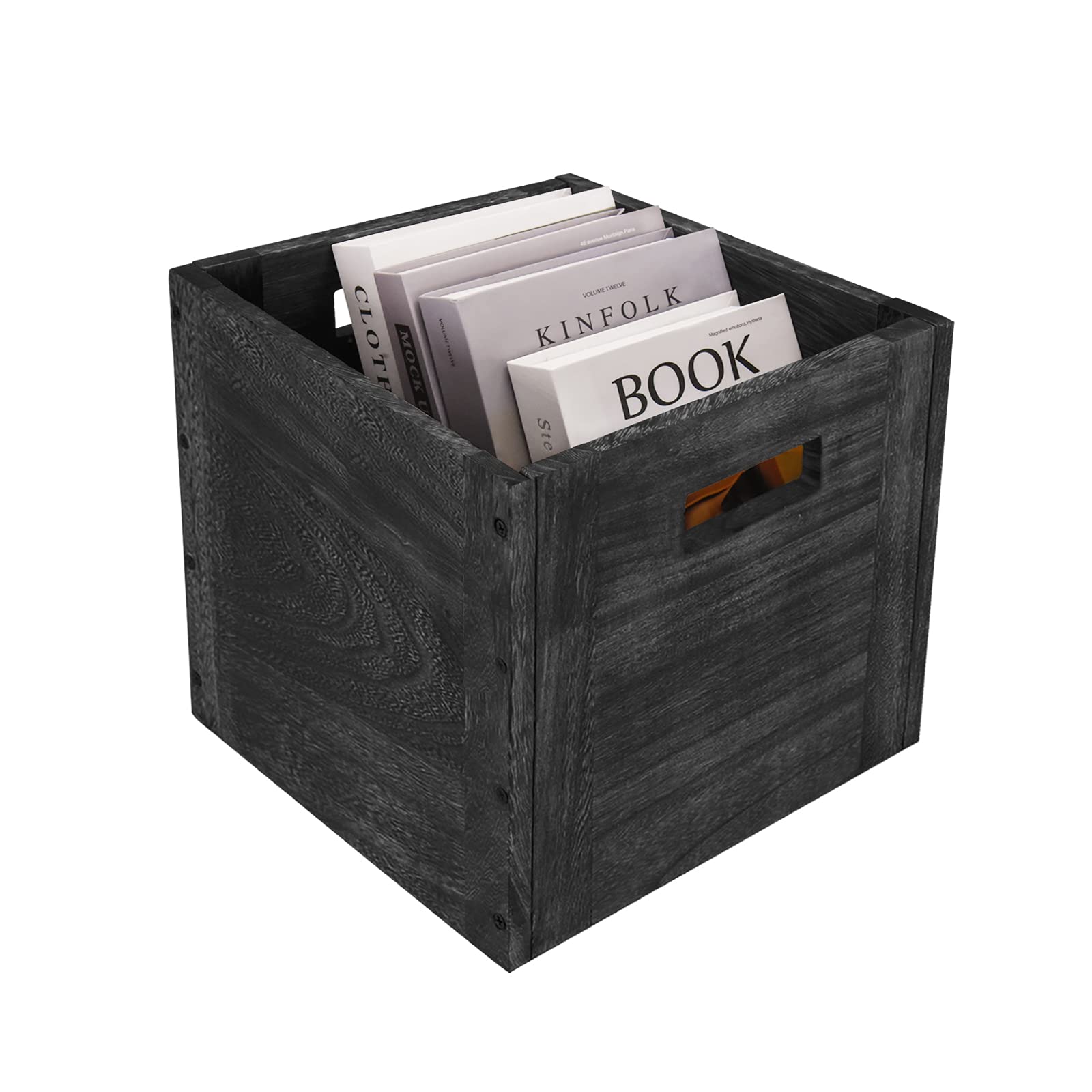 Luneodoki Wooden Decorative Storage Cube Boxes with Handles, 11” x 11” x 11” Large Wood Storage Box For Shelves, Stackable Cube Wood Storage Bin Wood Crates for Toy, Clothes, Books, Office