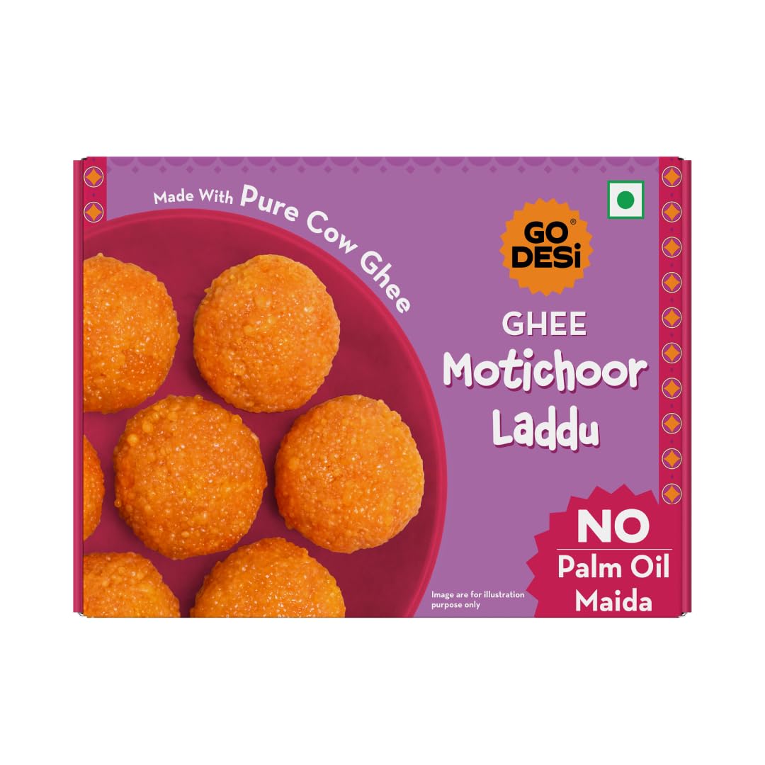 GO DESi Ghee Motichoor Laddu - 150 grams | Made with Bengal Gram Flour and Pure Cow Ghee | Indian Sweets | Sweets Gift Pack