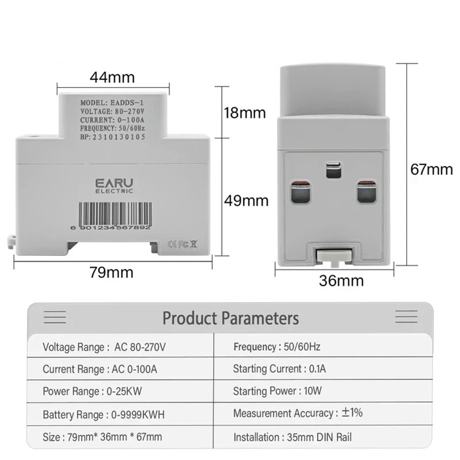 Cyfrowy wyświetlacz prądu zmiennego KWH elektryczny monitor energii, wielofunkcyjny miernik VOLT AMP amperomierz urządzenie z obciążeniem energii, szyna DIN