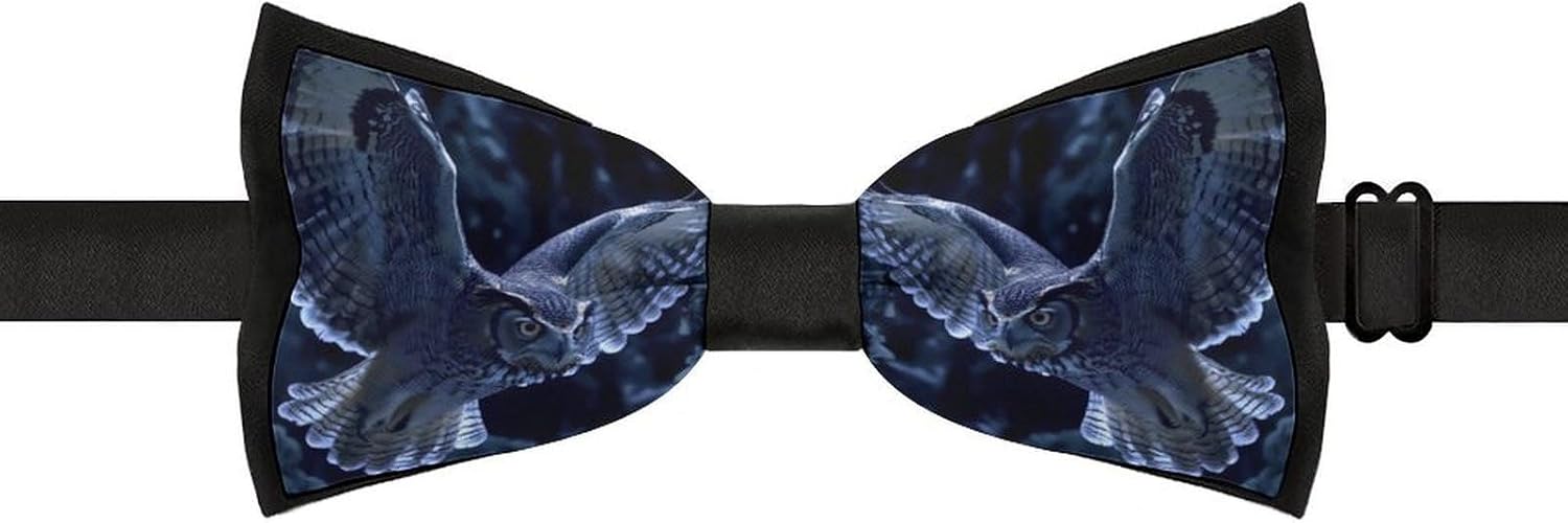 Owl Soar Bow Ties for Men Fun Printed Pre Tied Adjustable Bowtie for Party Wedding