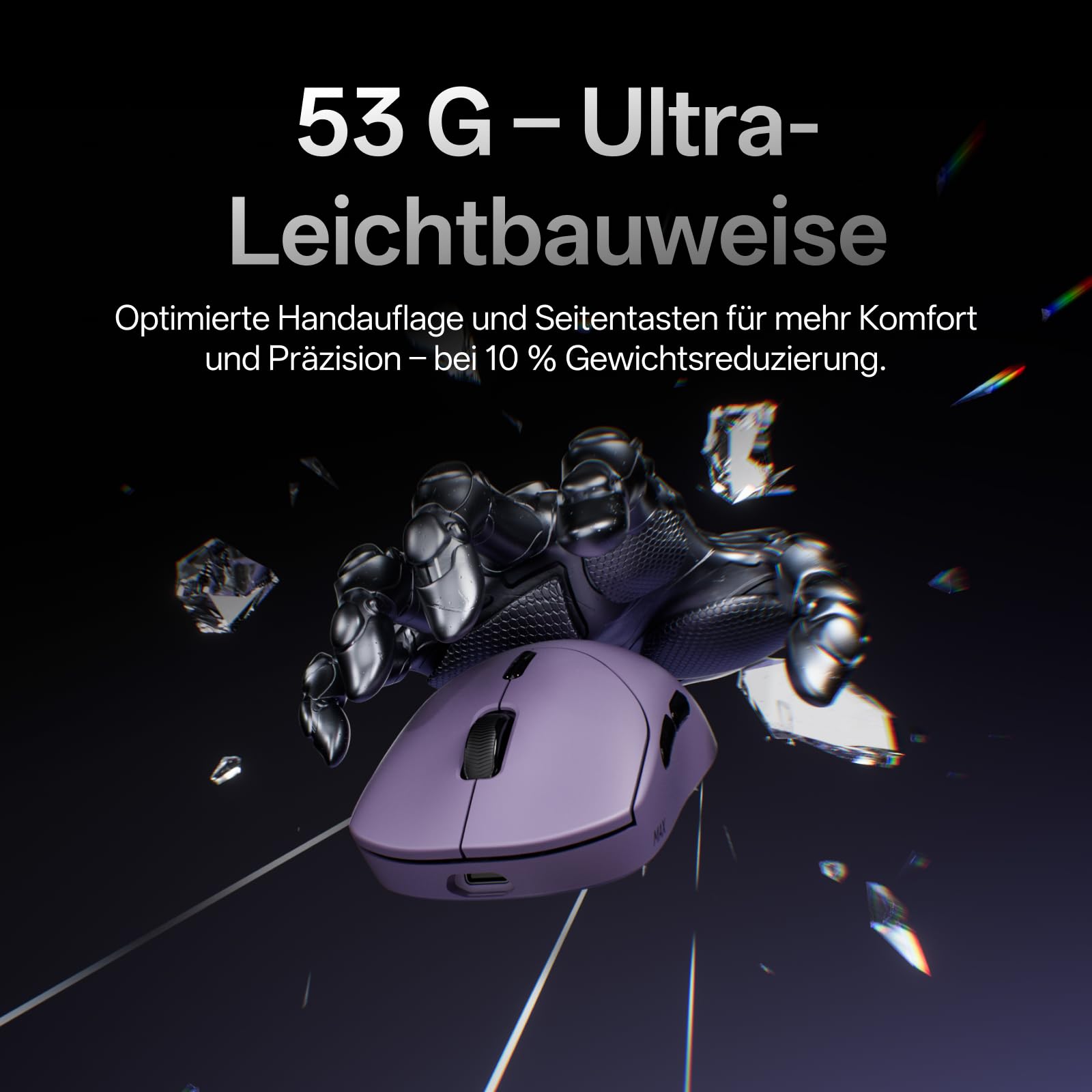 Rapoo VT2 MAX - Mouse da gioco senza fili, 30 K, sensore DPI reale, 8000 Hz, 53 g, ultra leggero, batteria 750 ore, Nordic nRF54L15 MCU, 120 milioni di interruttori ottici, 10 pulsanti programmabili