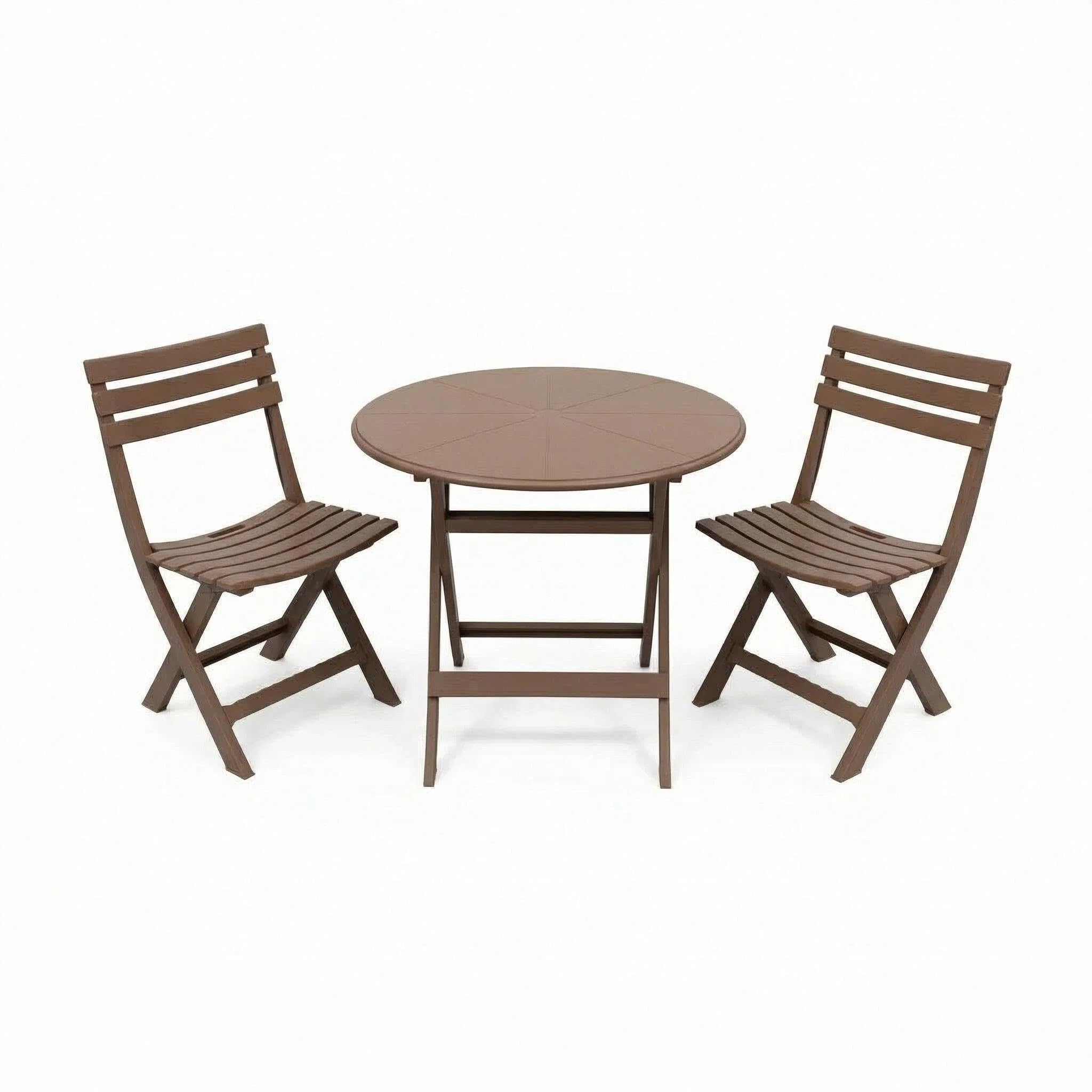 Alivio 3-Piece Folding Bistro Table and Chairs Set, Foldable Space-Saving Patio Furniture Set with Round Table and 2 Chairs, Durable Indoor Outdoor Balcony Garden Cafe Dining Set (Brown)