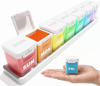 ODARO Extra Large Weekly Pill Organizer Once A Day - Color | Large Capacity, Big Font, Wide Opening Easy For Seniors, Detachable Portable, Spill Proof, BPA Free