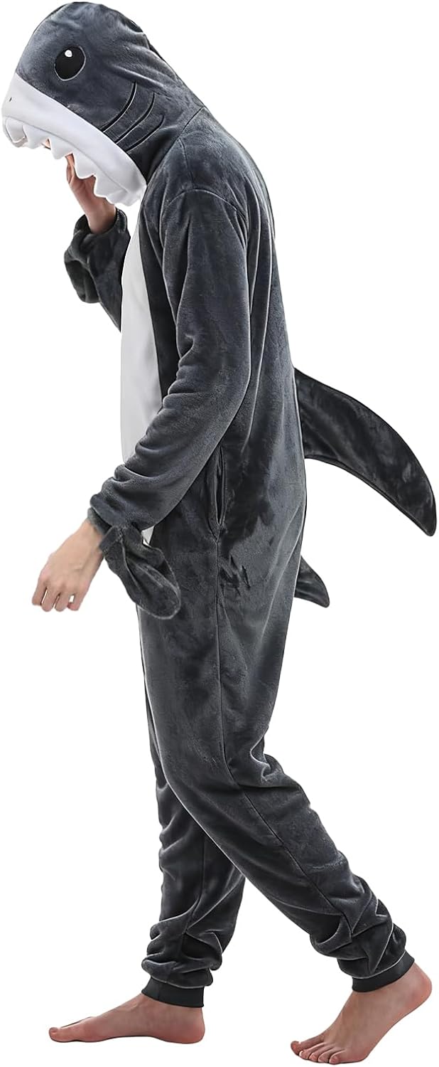 Adult Onesie Pajamas Animal One Piece Costume Halloween Cosplay for Women Men X-Large Grey Shark