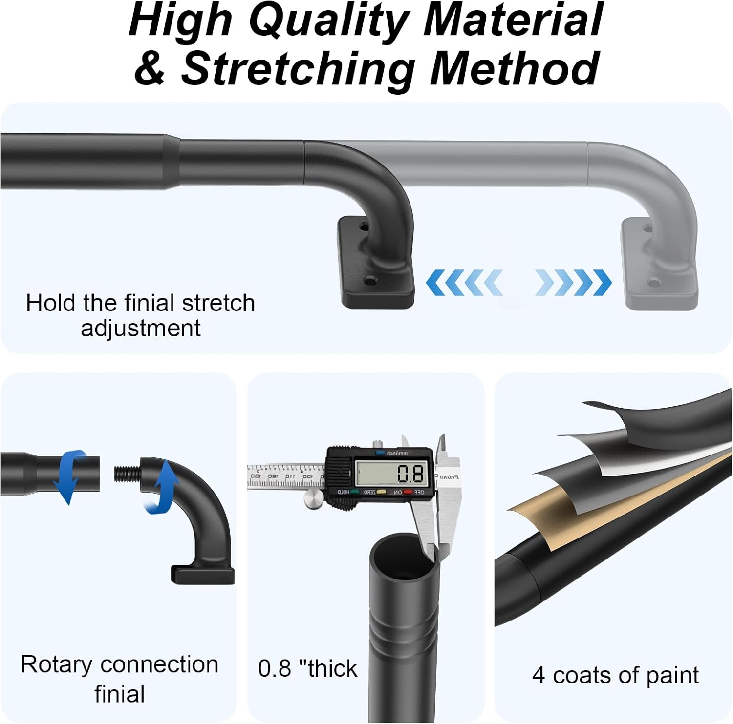 Curtain Rod for Windows 36 to 48 Inches, Blackout Wrap Around Curtain Rod for Bedroom, Living Room, 1 Inch Diamete Adjustable Drapery Rods,Matte Black