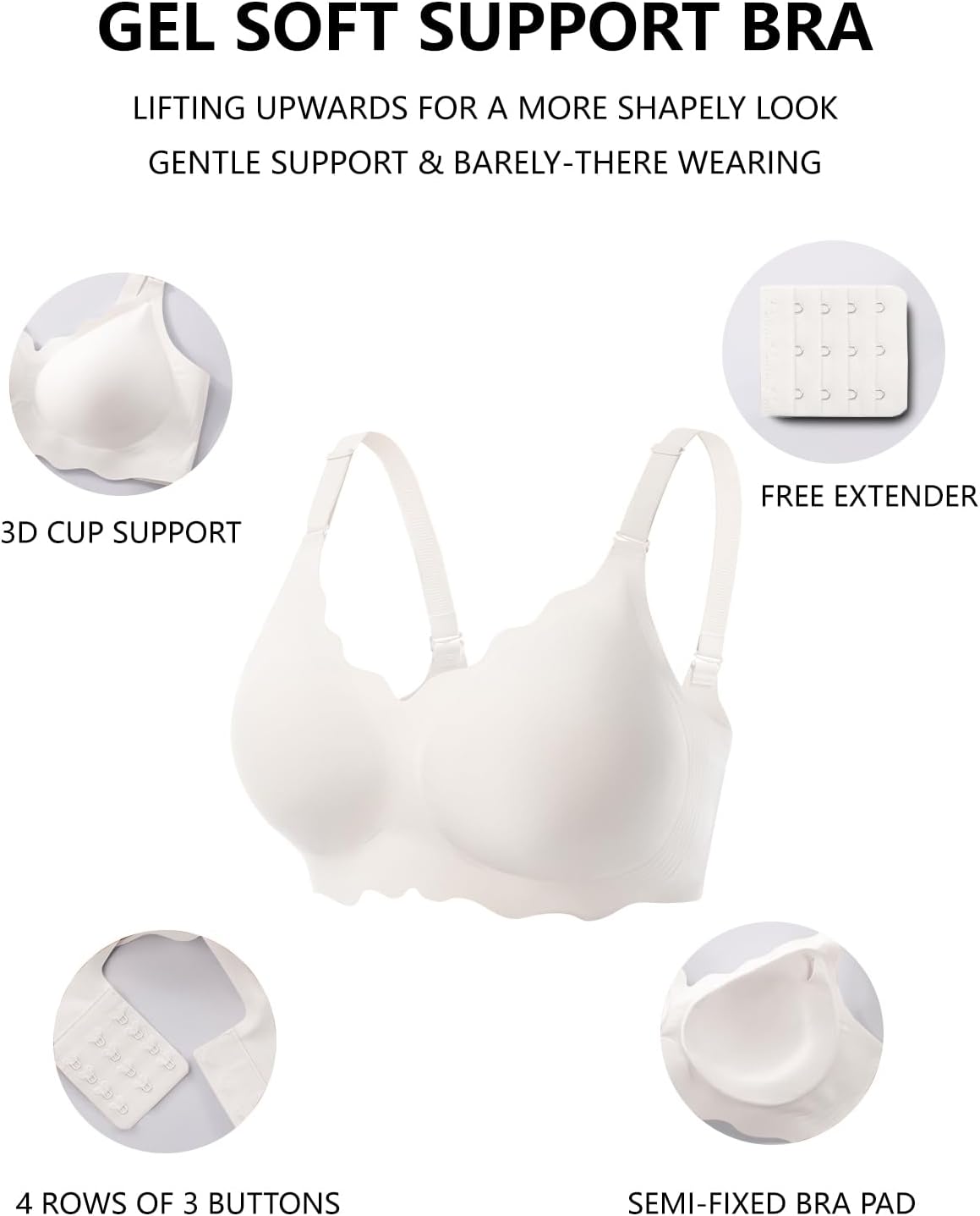 COCOMARTS Jelly Bras for Women No Underwire Scalloped Push Up Wireless Bralettes Seamless Soft Comfort Everyday Tshirt Bra - Image 4