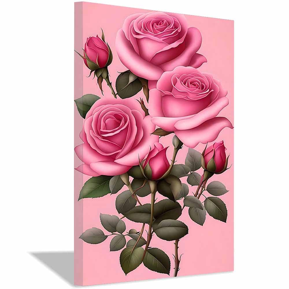QUSAAOU Wandbilder Wohnzimmer Schön Rosa Florale Blüte Leinwandbild Im Modernen Stil Mit Naturmotiven,Geeignet FüR Schlafzimmer Und Wohnzimmerflure(Rosa)-60x90cm Gerahmt