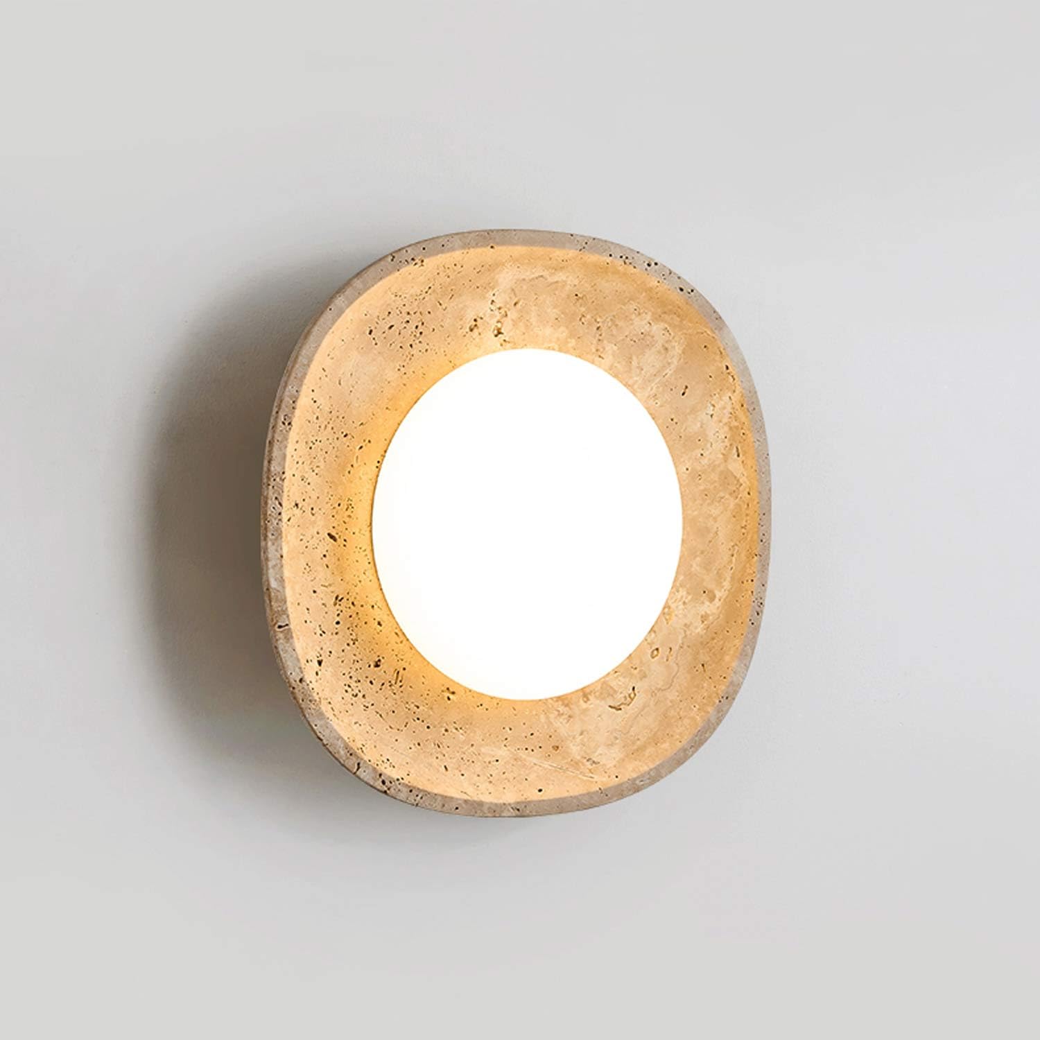 USMJQVZ Wabi-Sabi Art Yellow Cave Stone Lighting Fixture Nordic Modern Led /3000K Wall Sconce Yellow Travertine Wall Lamp Japanese Style Natural Stone Bedside Bedroom Foyer Entryway