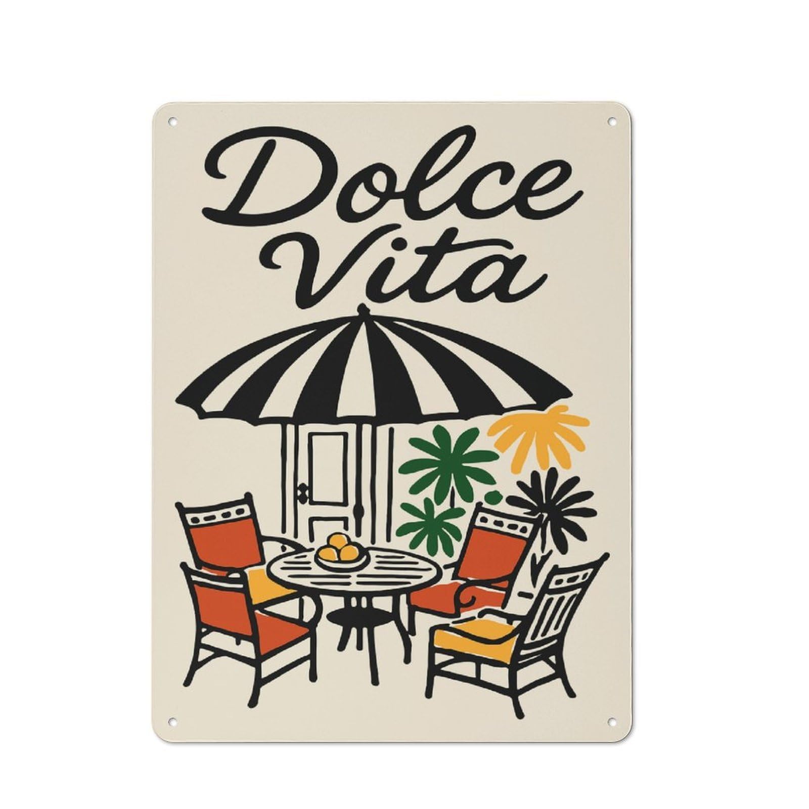 Junmoney Style-9 Dolce Vita Outdoor Seating Illustration Printed Metal Sign, Easy To Hang Plaque For Home Bar, Pub Room Or Kitchen Wall, 40X30cm