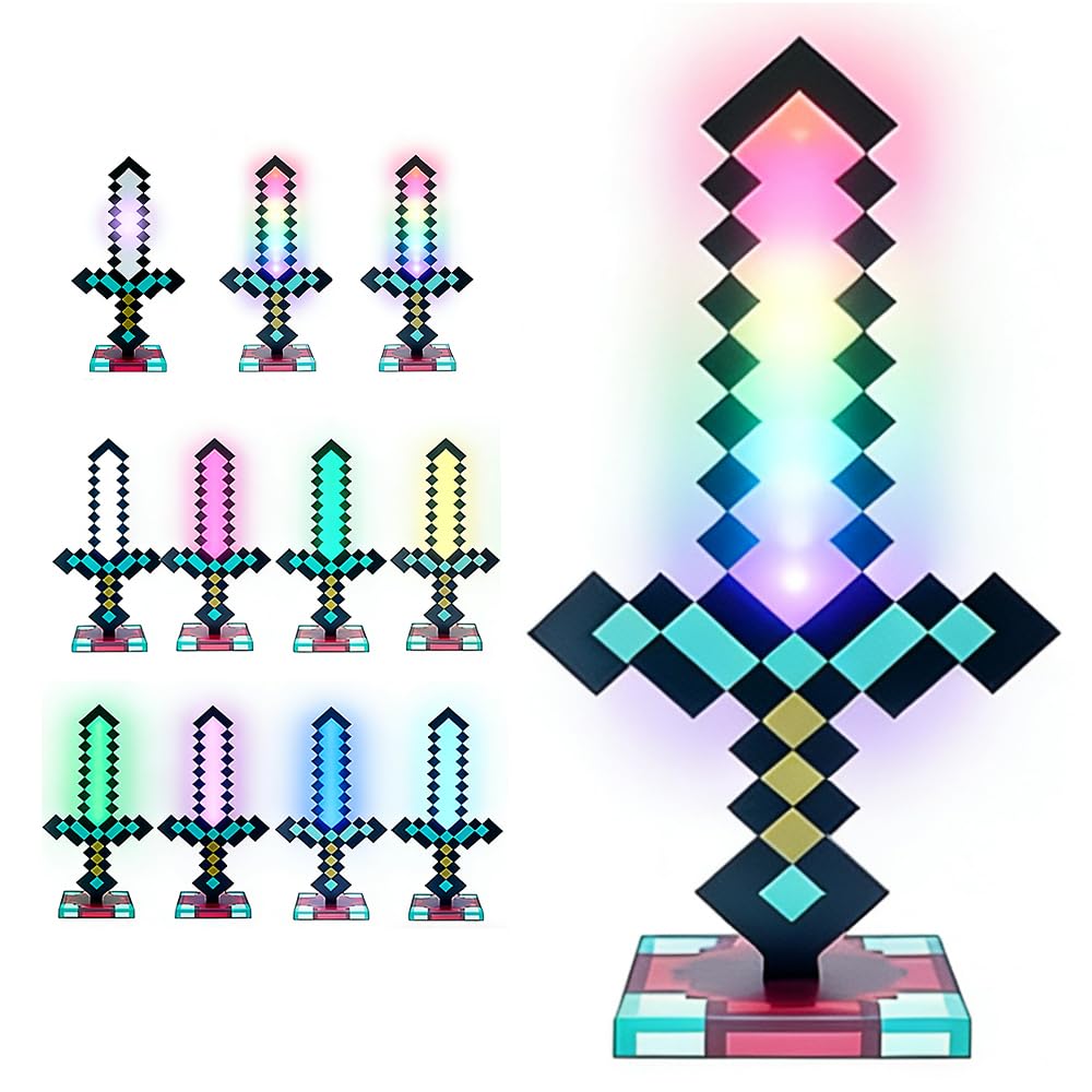Diamantschwert Licht, 15in Nachtlicht Lampe für Gaming, Pixel Schwert mit 16 Einstellbare Farbmodi, USB wiederaufladbar für Nachttischlampe, Geschenk für Gamer