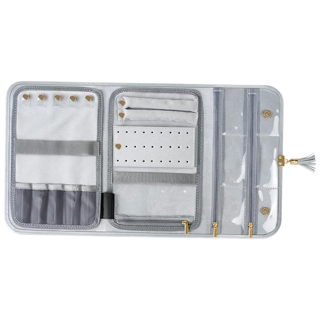 TIDTALEO Jewelry Travel Organizer Roll Portable Jewelry Storage Bag for Necklaces Earrings Multi-functional Travel Case Compact Design Grey Color