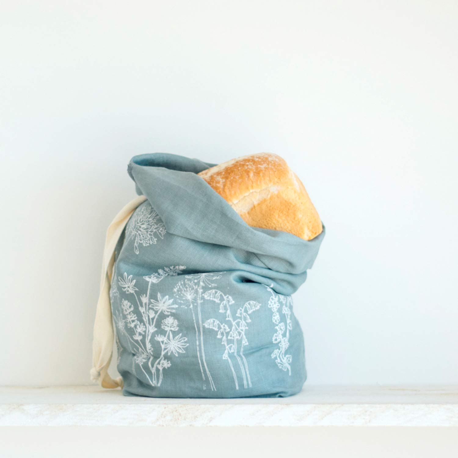 Helen Round Bolsa De Lino Para Pan Con Estampado De Huevo De PatO Y Flores De Jardín En Azul, Reutilizable, Ayuda A Mantener El Pan Fresco Durante Más Tiempo, Fabricada En Cornualles Reino Unido
