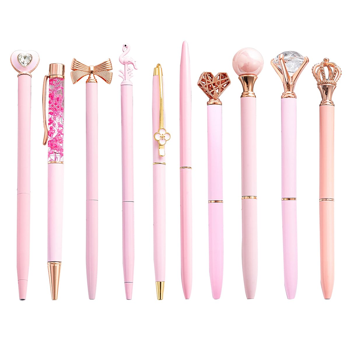 SIPLIV 10 Pcs Metallic Ballpoint Pens Set Crystal Diamond Glitter Pens for Journaling Black Ink Pretty Cute Fancy Stationery Gifts for Women Girls Home Office Desk, Pink