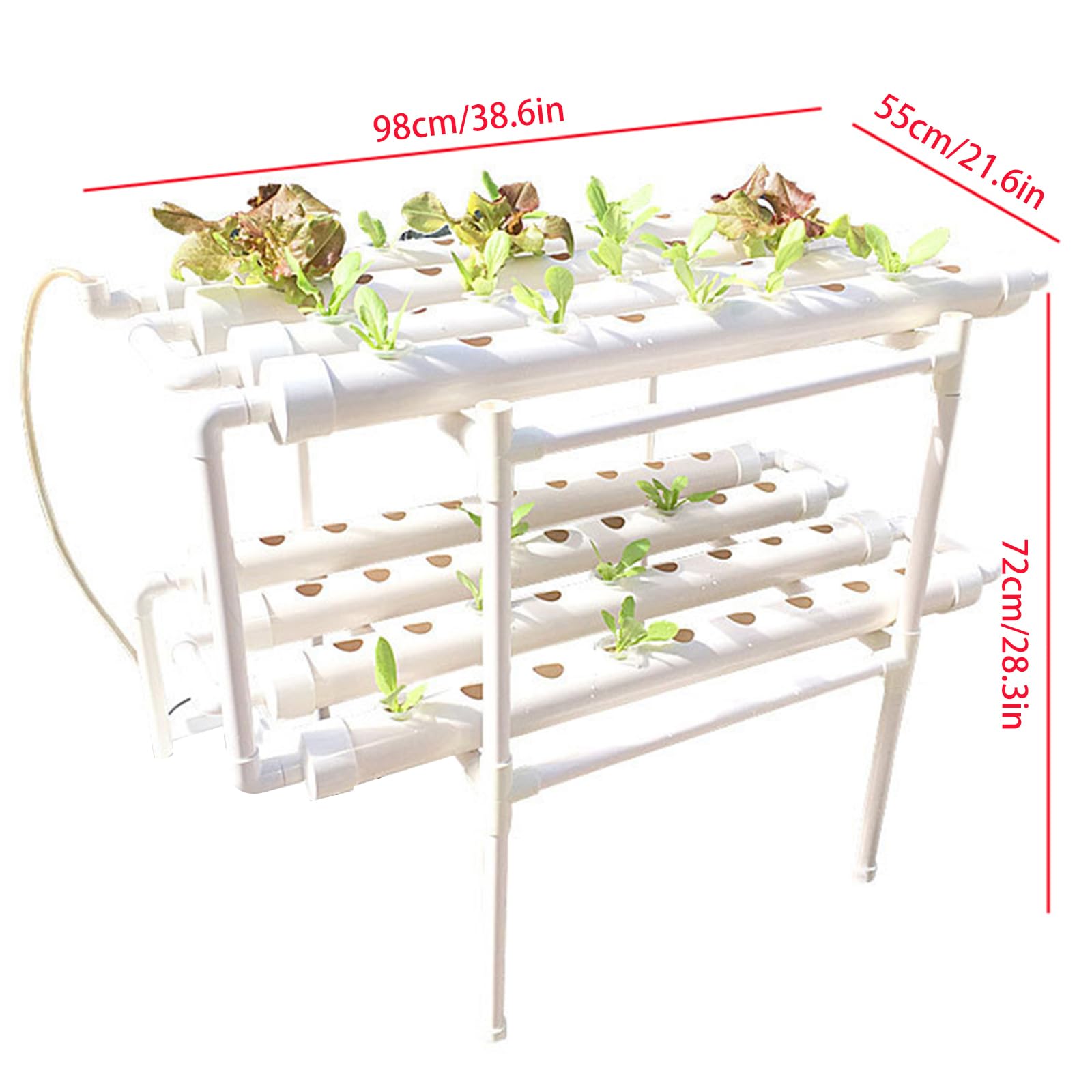 72-Hole Hydroponic Grow Kit 2 capas Planta PVC s hidropónicos de cultivo hidropónico de dos capas para casa, balcón, jardín, balcón, balcón, balcón, principio de flujo de agua