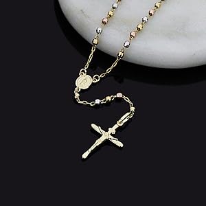 【HALEINE】 25SS/CROSS ROSARY NECKLACE (2COLORS) Amazon.com: Solid 14K Tri-color Gold Chain Cross Necklace DC