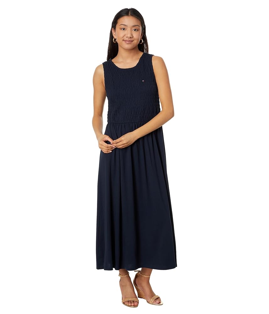 Tommy Hilfiger Sleeveless Smocked Dress Sky Captain LG (US