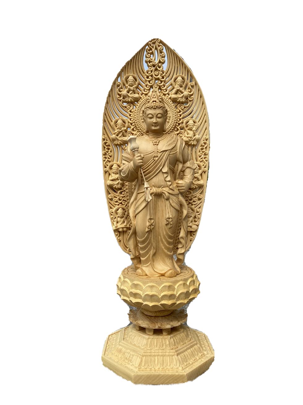 【修縁堂】高品質 仏像 メッキ 帝釈天 置物 木彫 仏様 可装蔵 仏像 座釈迦 ツゲ眼入 上彫八角 水煙金泥 2.5寸 | お仏壇の