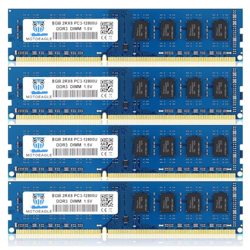 Image of 32GB DDR3 RAM 4X8GB PC3-12800U DDR3-1600 UDIMM 2Rx8 DIMM RAM DDR3 8GB 1600MHz SDRAM 240-Pin 1.5V CL11 Non-ECC Desktop PC Memory Kit