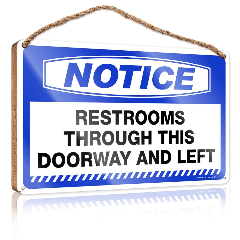 Funny Garage Signs For Men Notice Restrooms Through This Doorway And Left Wooden Sign Warning Tin Sign Funny Vintage Metal Sign(23X35CM)