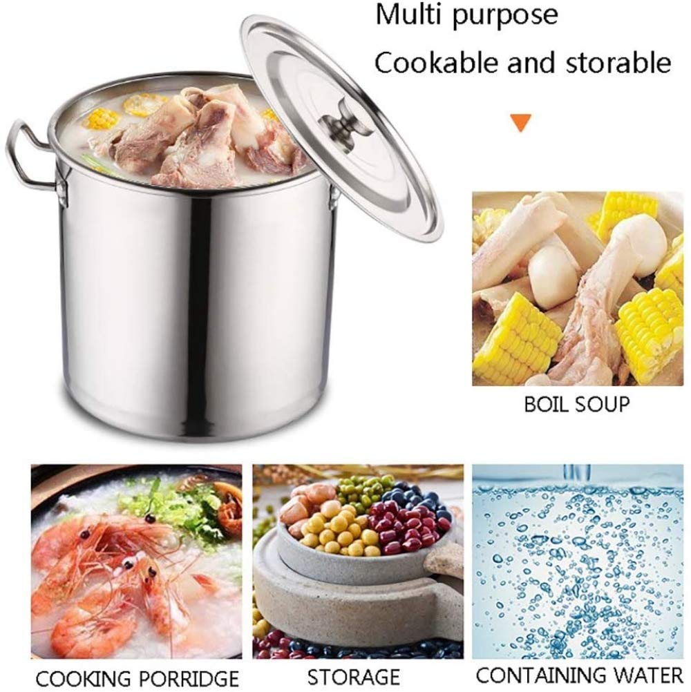 Duży garnek do gotowania, garnek bulionowy 30 cm z pokrywką ze stali nierdzewnej, garnek do zupy o grubym dnie, garnek do zupy o dużej pojemności, do gulaszu, zupy, gulaszu wołowego