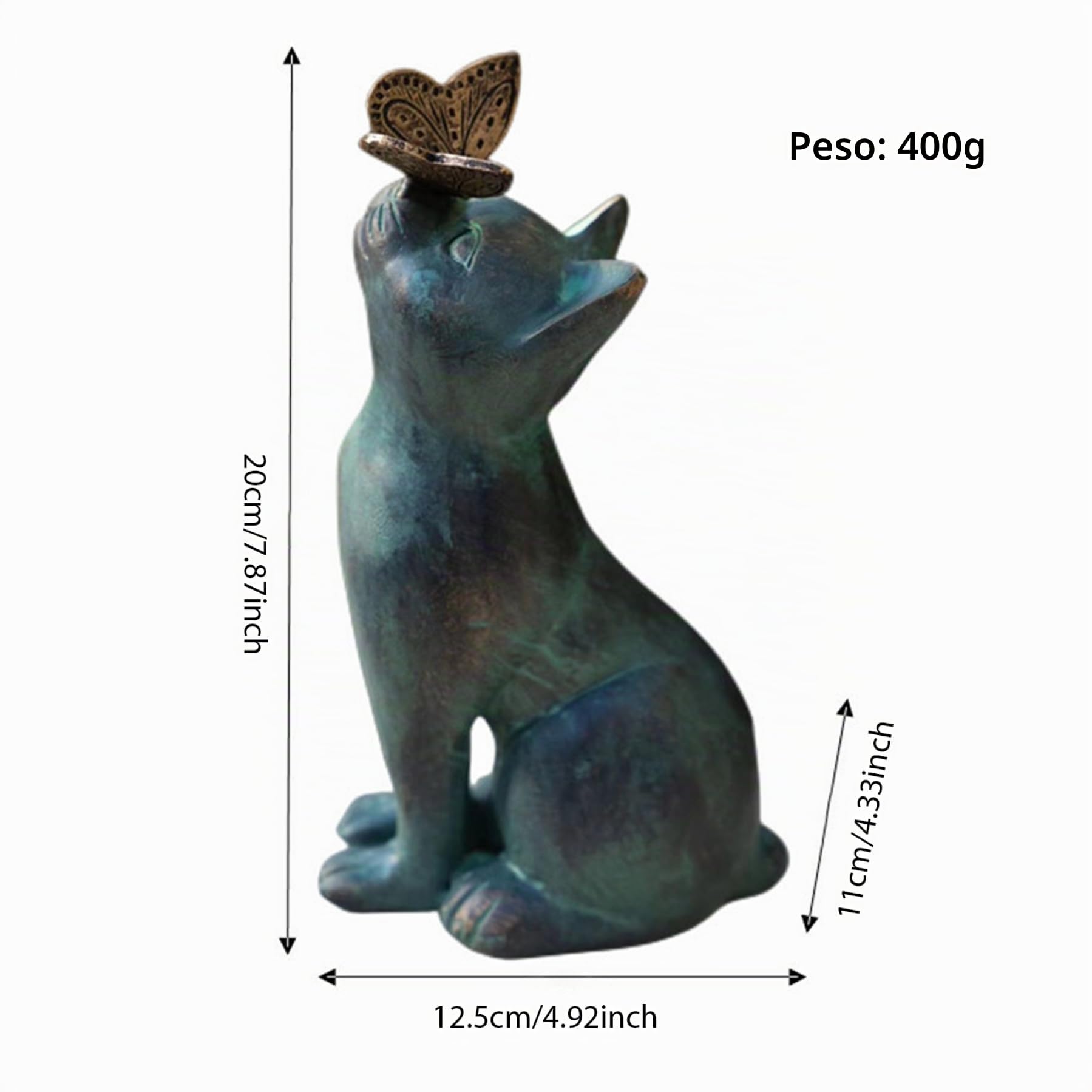 Statue da giardino per gatti, 20 cm/7,9 pollici di figurine per gatti con farfalla, ornamento per la scultura di gatti decorativi del paesaggio da giardino per decorazioni per prato da giardino