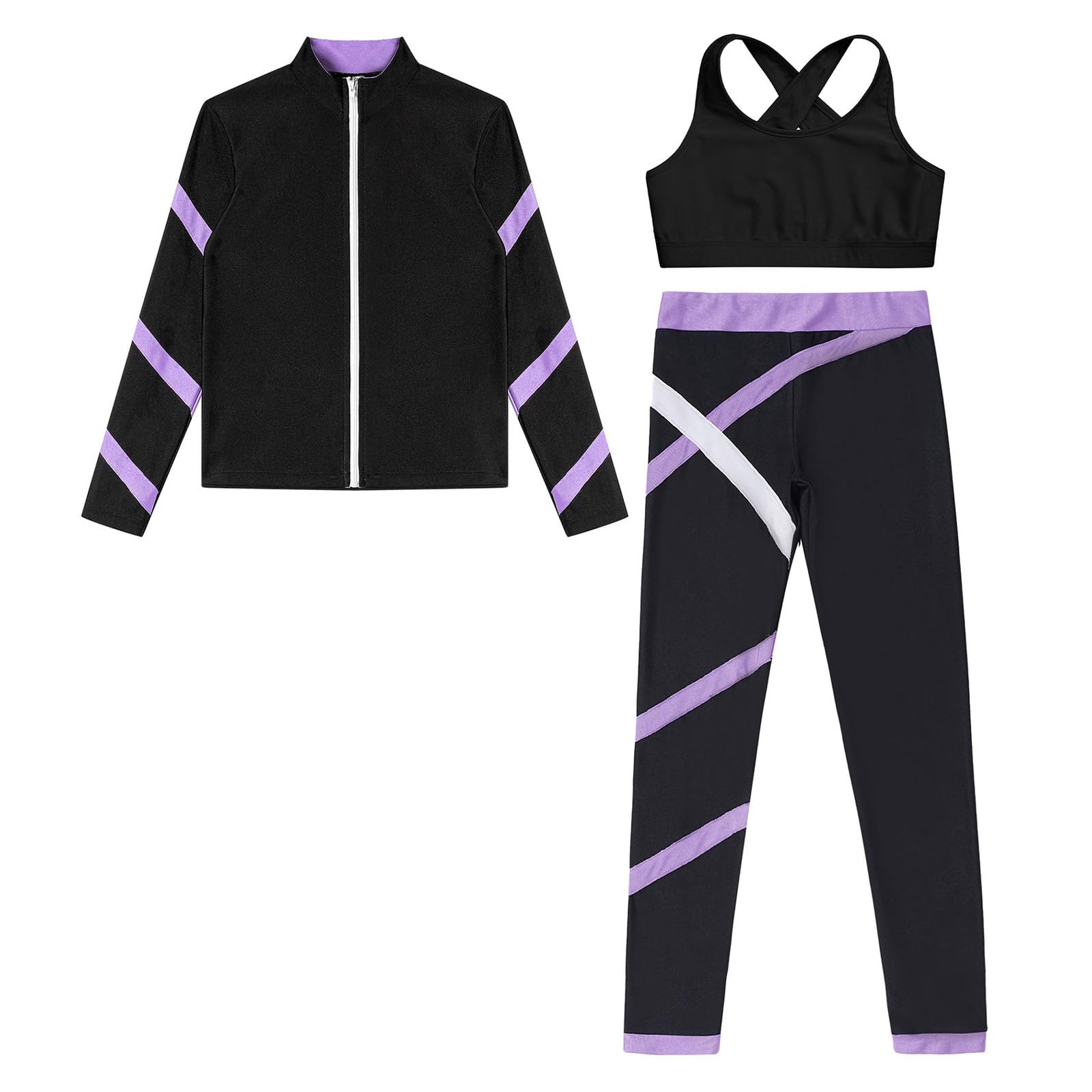 Kind Turnanzug Tanzmädchen Set Eiskunstlauf Outfit Leggings Und Tanktop Jacke Sport Fitness teilig
