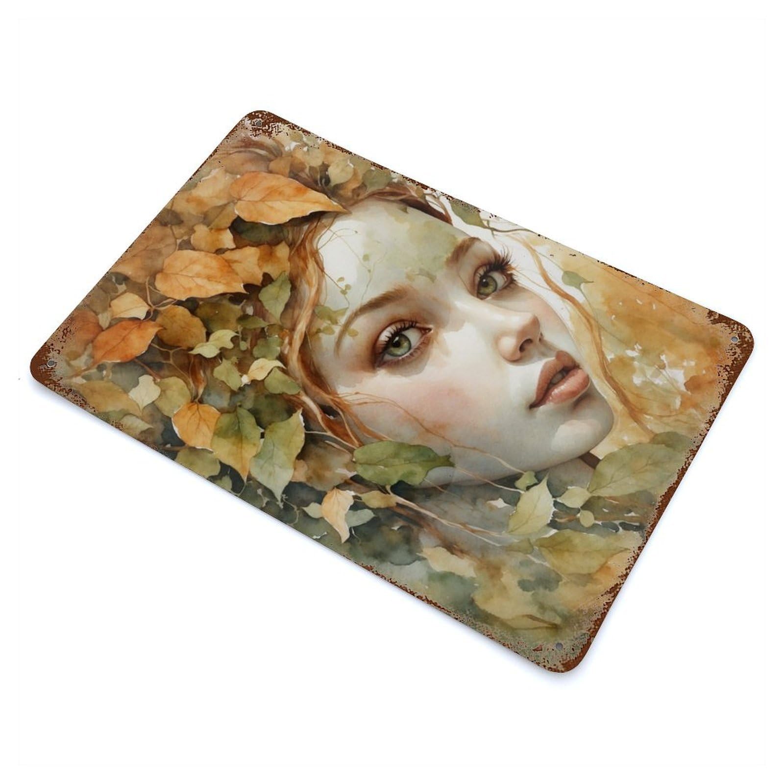 Vintage Rust Metal Sign with Autumn Fae Design 11.8"x7.9", for Garage, Bar And Workshop Decor, Retro Wall Decor