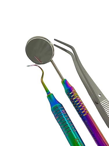 Miniatura 6 de ArTLaB - Juego de 3 instrumentos alemanes de alta calidad para dentistas básicos- Mirror Explorer College Alicates de algodón con mango hueco -
