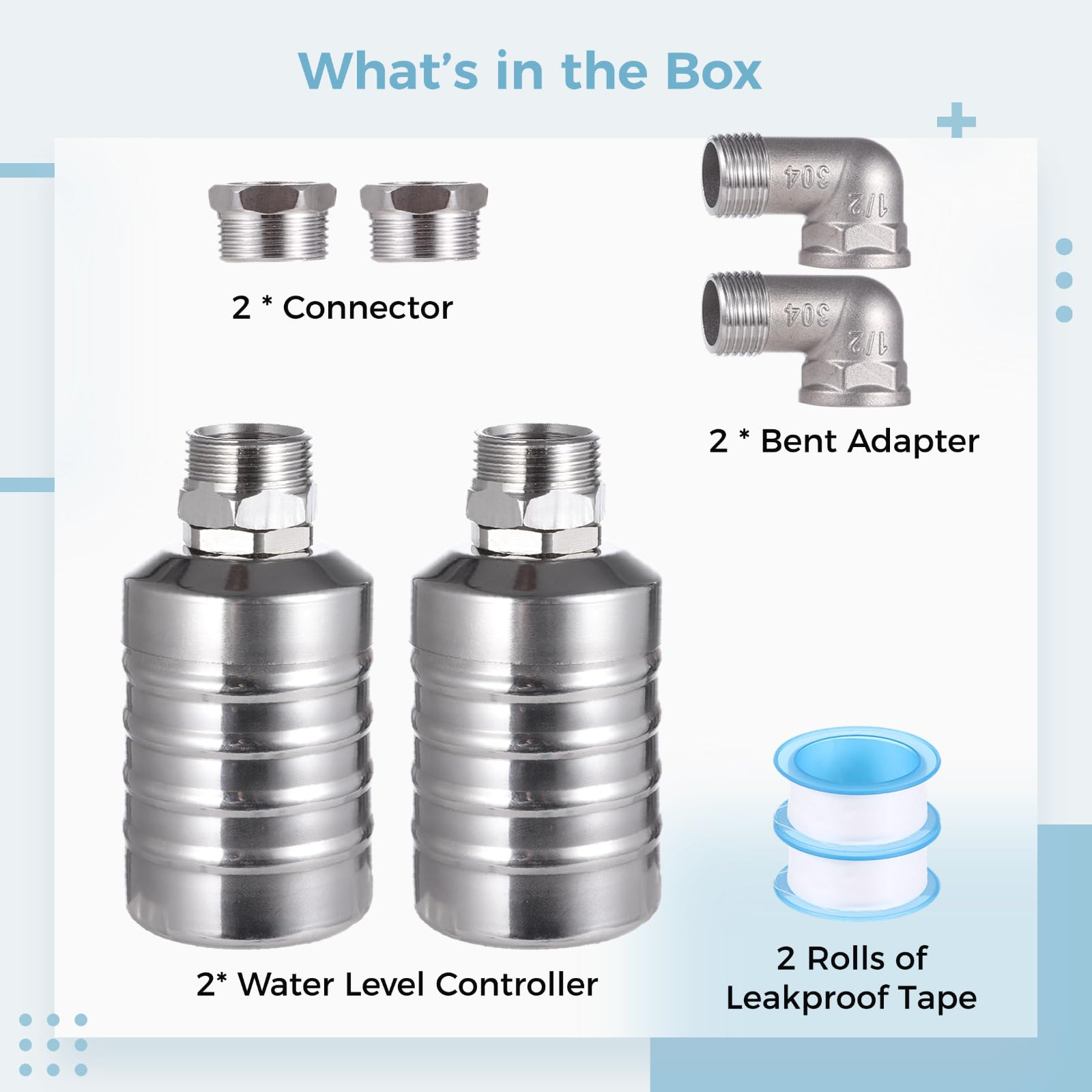 2 valvole a galleggiante per il controllo del livello dell'acqua, da 1/2" a 3/4", completamente automatico, in acciaio inox, mini valvola a sfera galleggiante per serbatoi d'acqua, cucine, torri