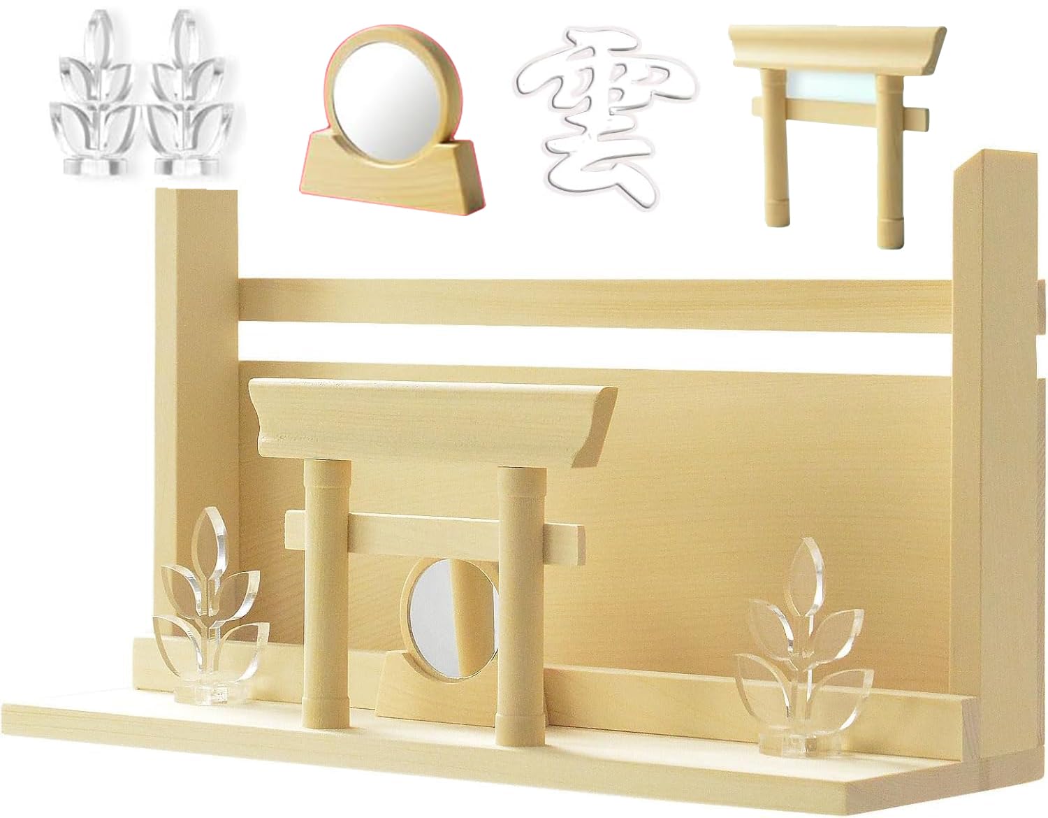 Amazon | 仏縁堂：（神鏡＋榊＋雲）付き【モダン神棚・神札入れ：新