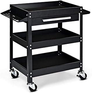 Goplus 3 Tier Rolling Tool Cart, 330 LBS Capacity Heavy Duty Utility Cart Tool Organizer with Storage Drawer, Industrial Commercial Service Tool Cart for Mechanics, Garage, Warehouse & Repair Shop