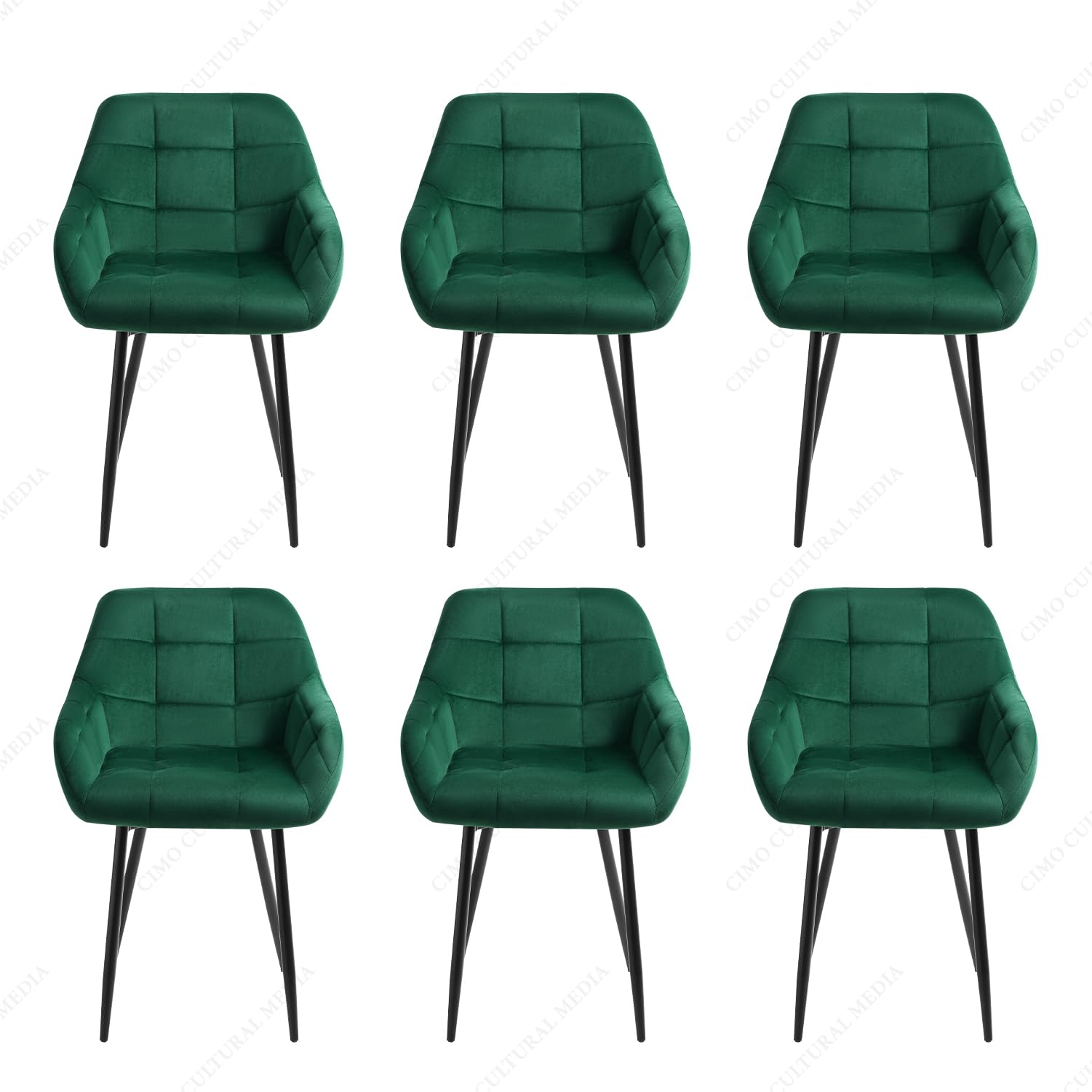 JINPALAY Pack 6 Sillas de Comedor con Reposabrazos de Terciopelo Sillas Cocina Modernas Silla Tapizada Verde Estructura de Metal para Comedor, Cocina (6)