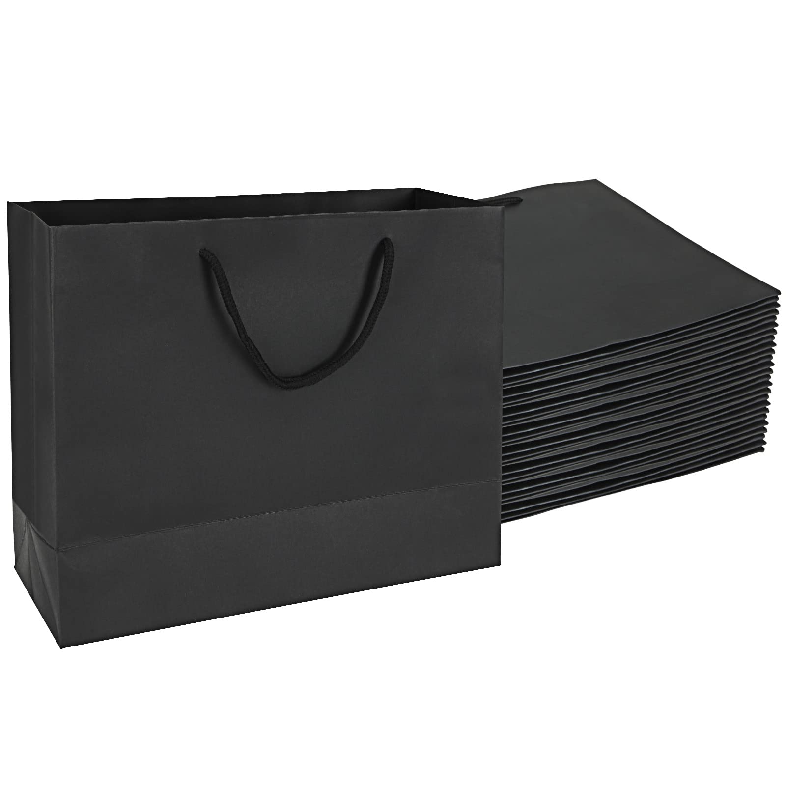 YAYODS 24PCS Black Gift Bags with Handles, 27x10x21CM Paper Gift Bags, Reusable Kraft Carrier Bags for for Birthday, Wedding, Christmas Party, Shopping and Present Packaging
