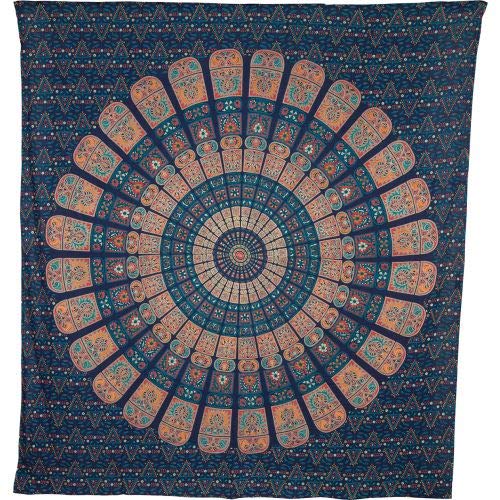 Luna Bazaar Closeout Cyra Bohemian Mandala Tapestry, Wall Hanging, and Bedspread (Large, 7 X 8 Feet, Blue and Orange, 100% Cotton, Fair Trade Certified)
