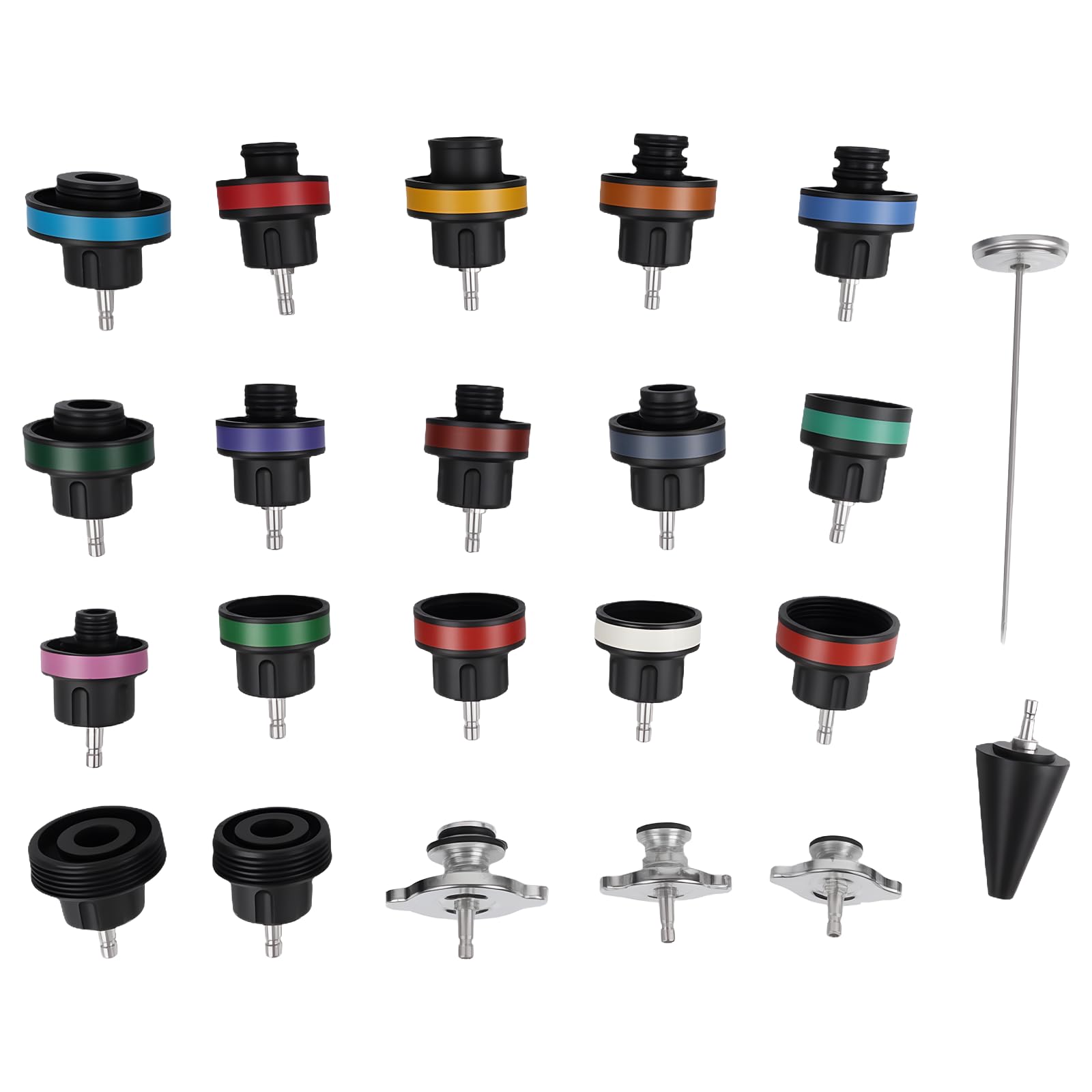 OiLiehu 28PCS Kit Test de Pression et de Remplacement du Liquide de Refroidissement du Radiateur, Complet avec Pompe Manuelle, Adaptateurs Métallique, Bouchons à Code Couleur et Boîte à Outils, Rouge