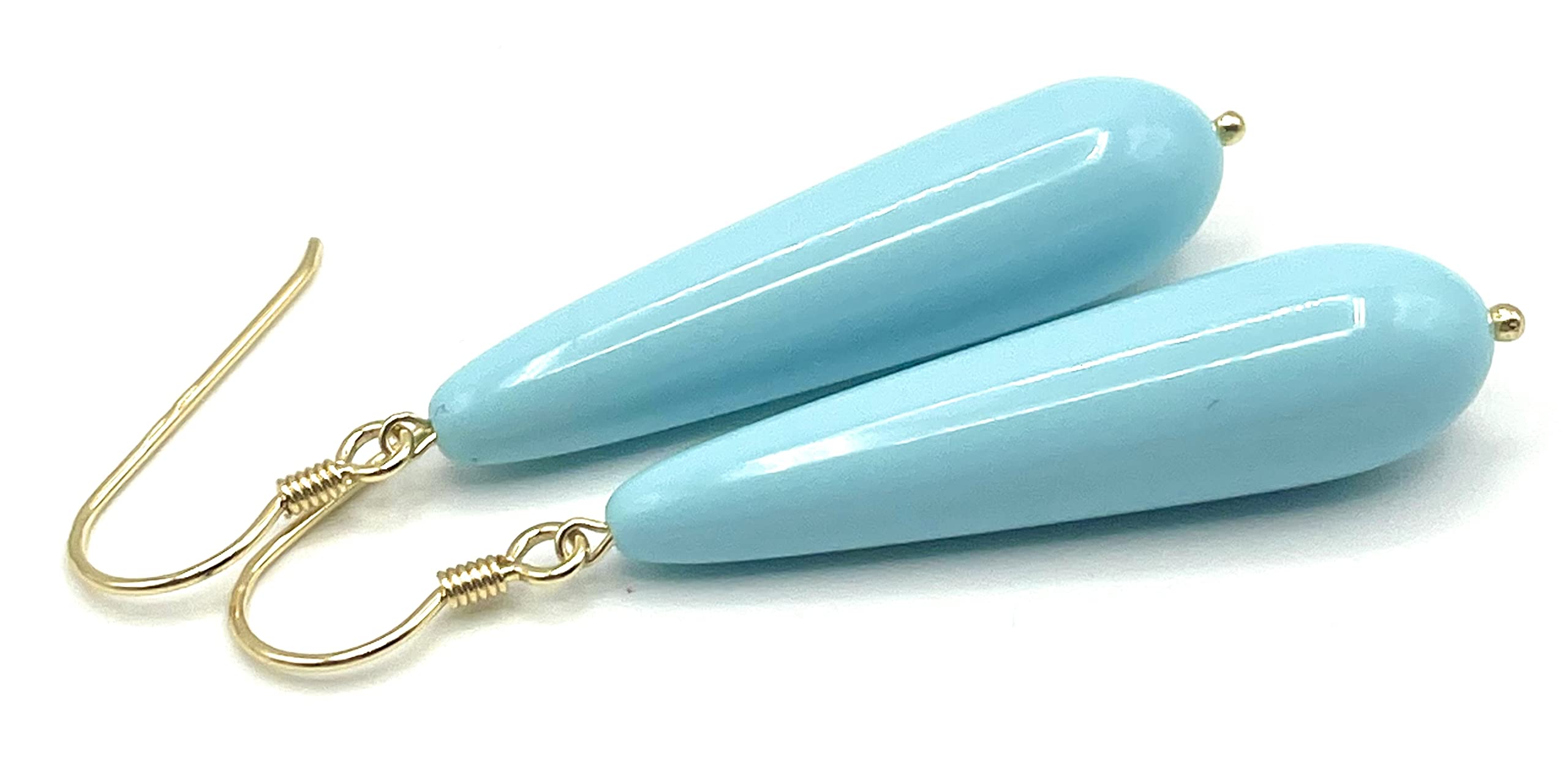 Orecchini con Lunghe Gocce Turchesi, Pendenti Argento Galvanizzato Oro, Gioielli Classici Made in Italy, Bijoux Estate, Regalo per Lei