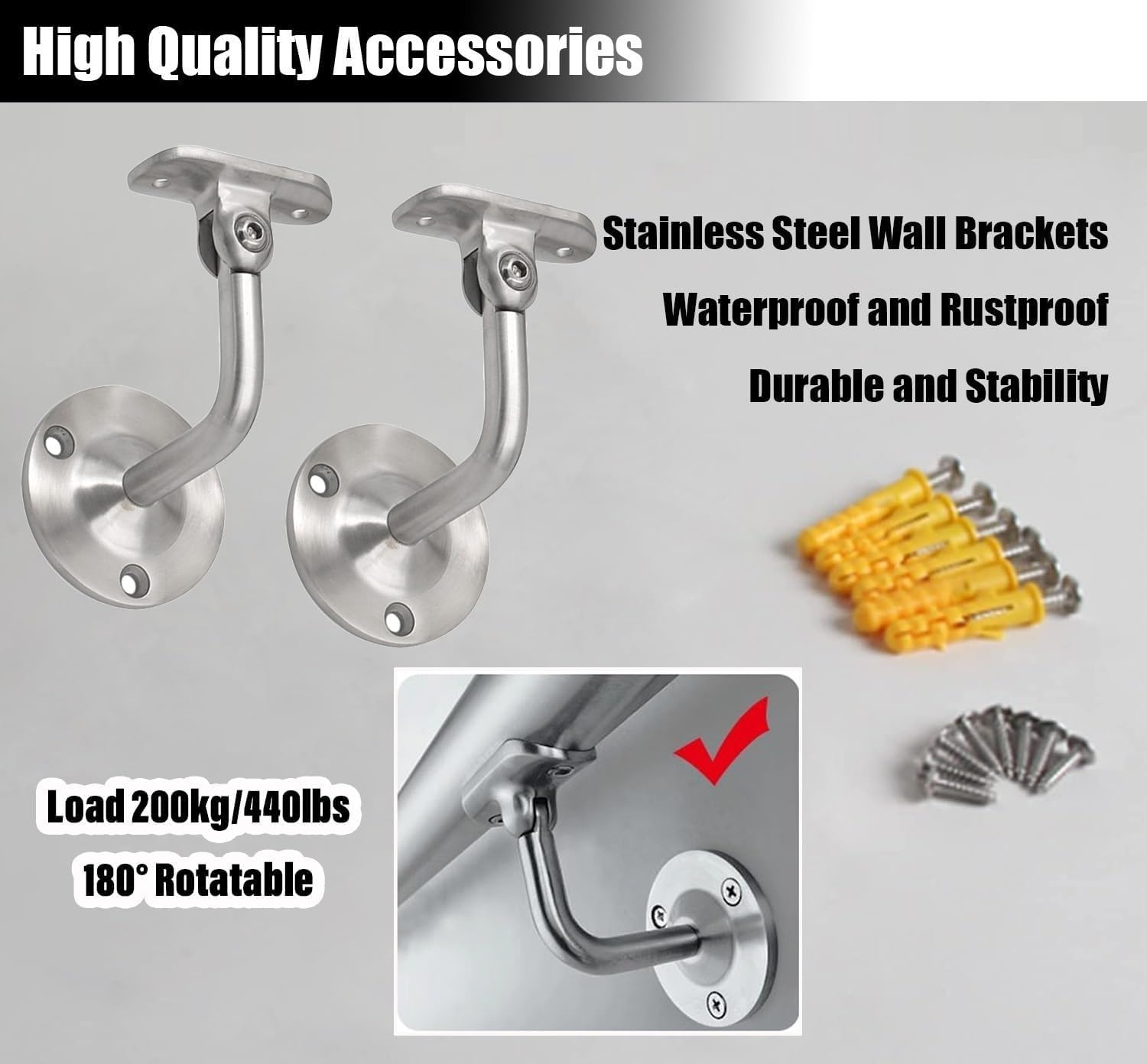 inless Steel il Kit – antypoślizgowa okrągła balustrada podstawy dla bezpieczeństwa – szyna nośna 420 cm / 13.8ft dla starszych dzieci i osób starszych – łatwa instalacja