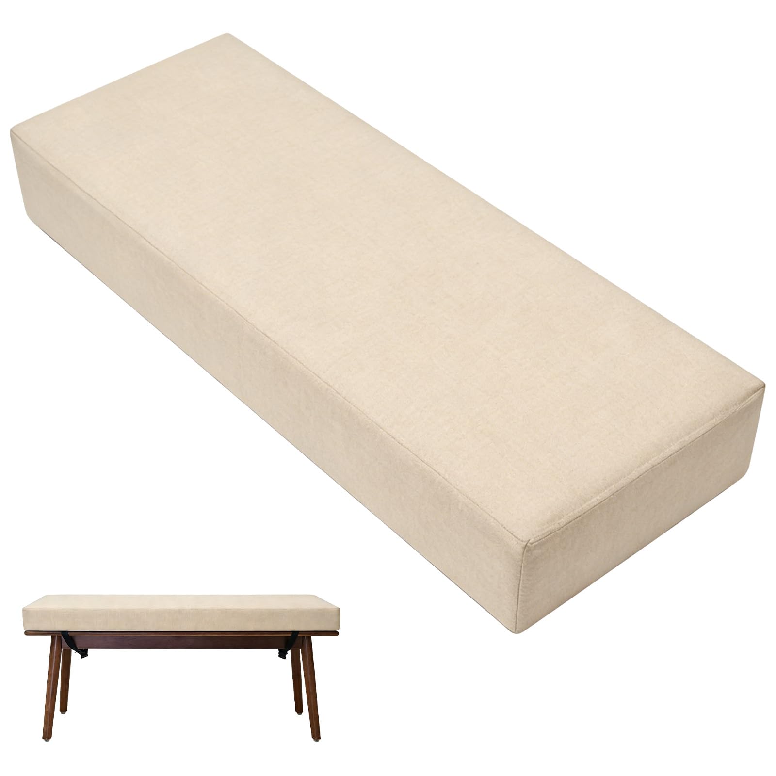 Cojín de asiento para banco, cojín con funda extraíble, cojín de repuesto, cojín para silla, columpio y alféizar de ventana, 80 x 40 x 5 cm, color beige