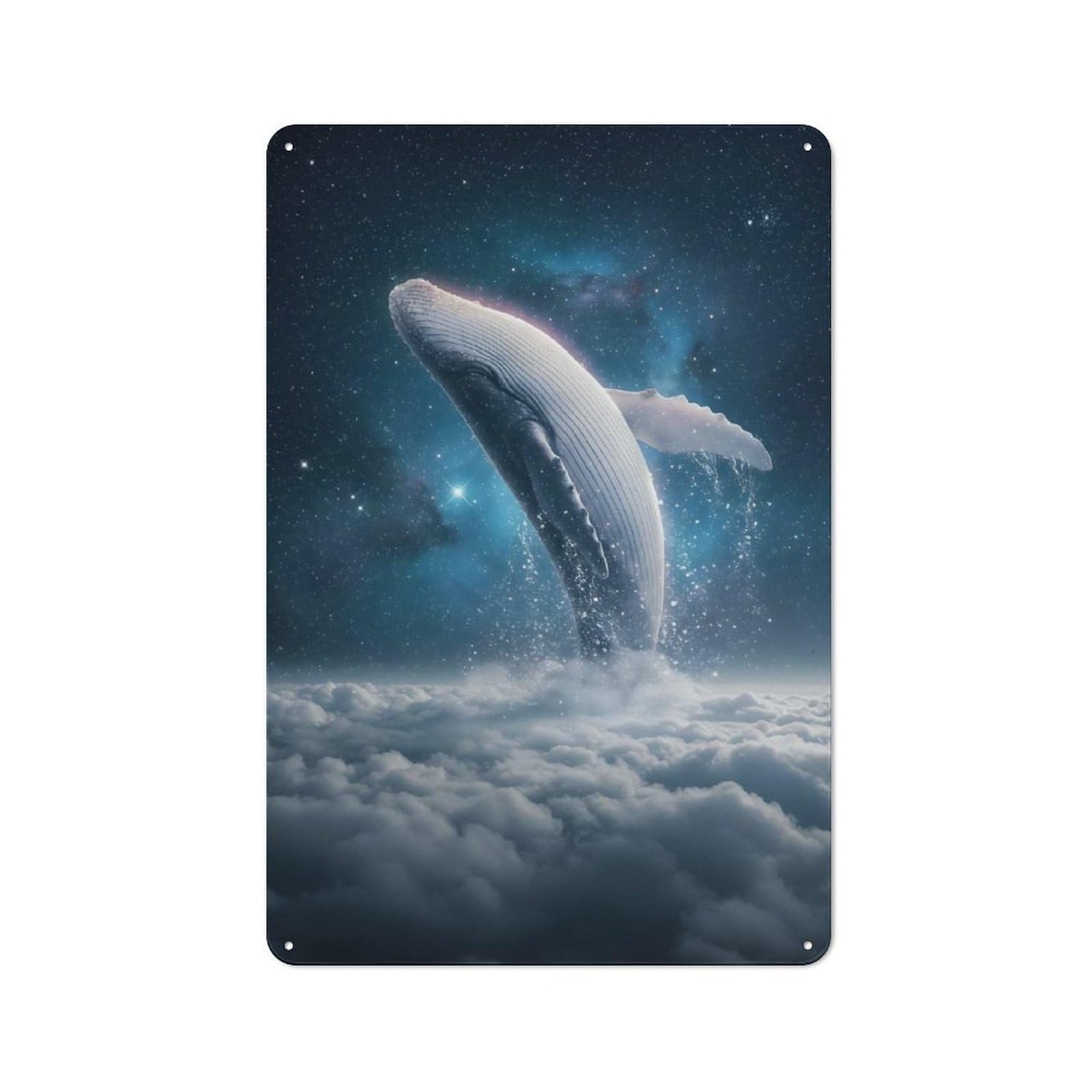 Junmoney Whale Breaching Through Clouds Into Space Rustic Metal Wall Sign 30X20cm For Café Or Restaurant, Gift Idea At Christmas For Café Owners And Decorators