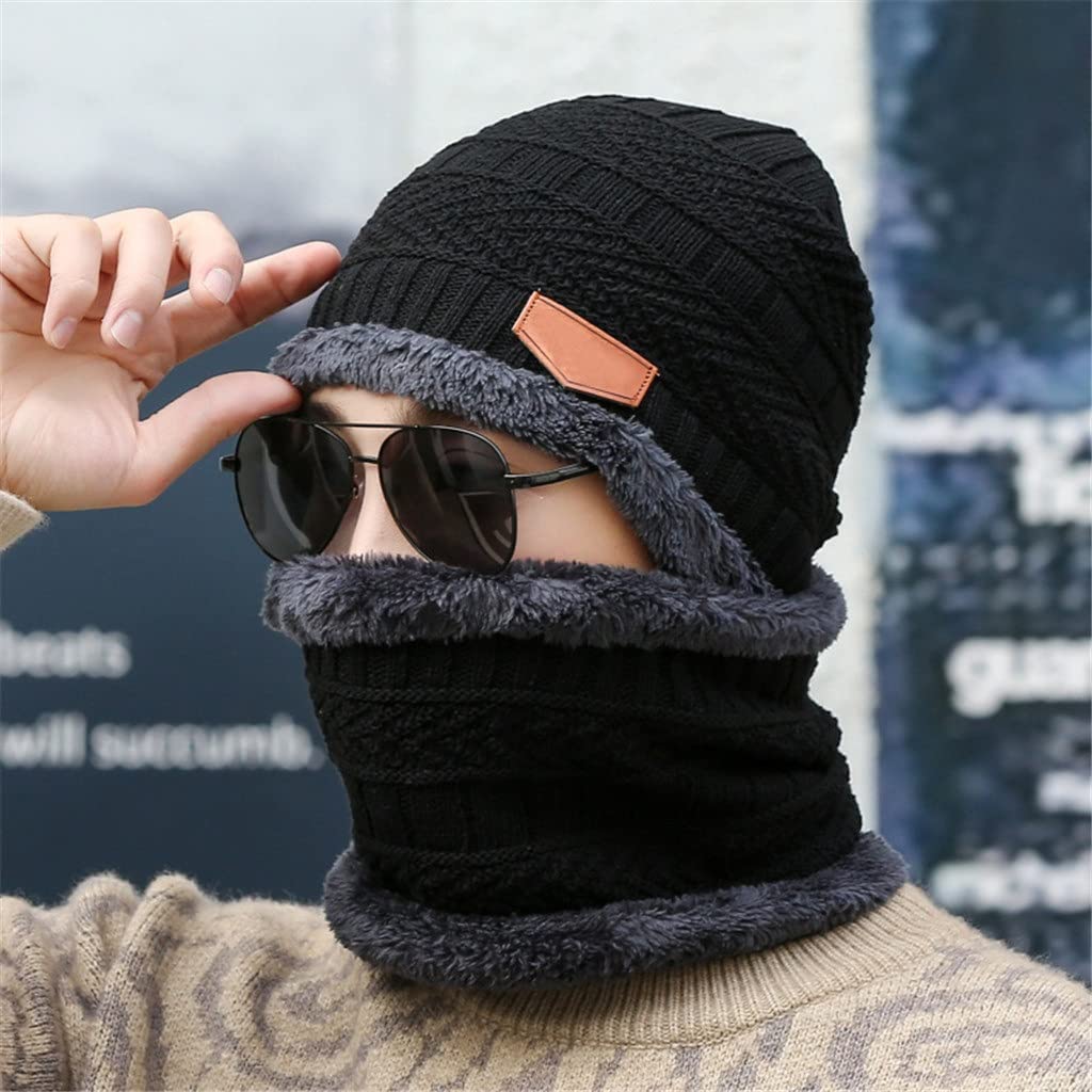 Zimowa czapka beanie dla mężczyzn czapka dzianinowa wełniana szalik kominiarka (jeden rozmiar) (c